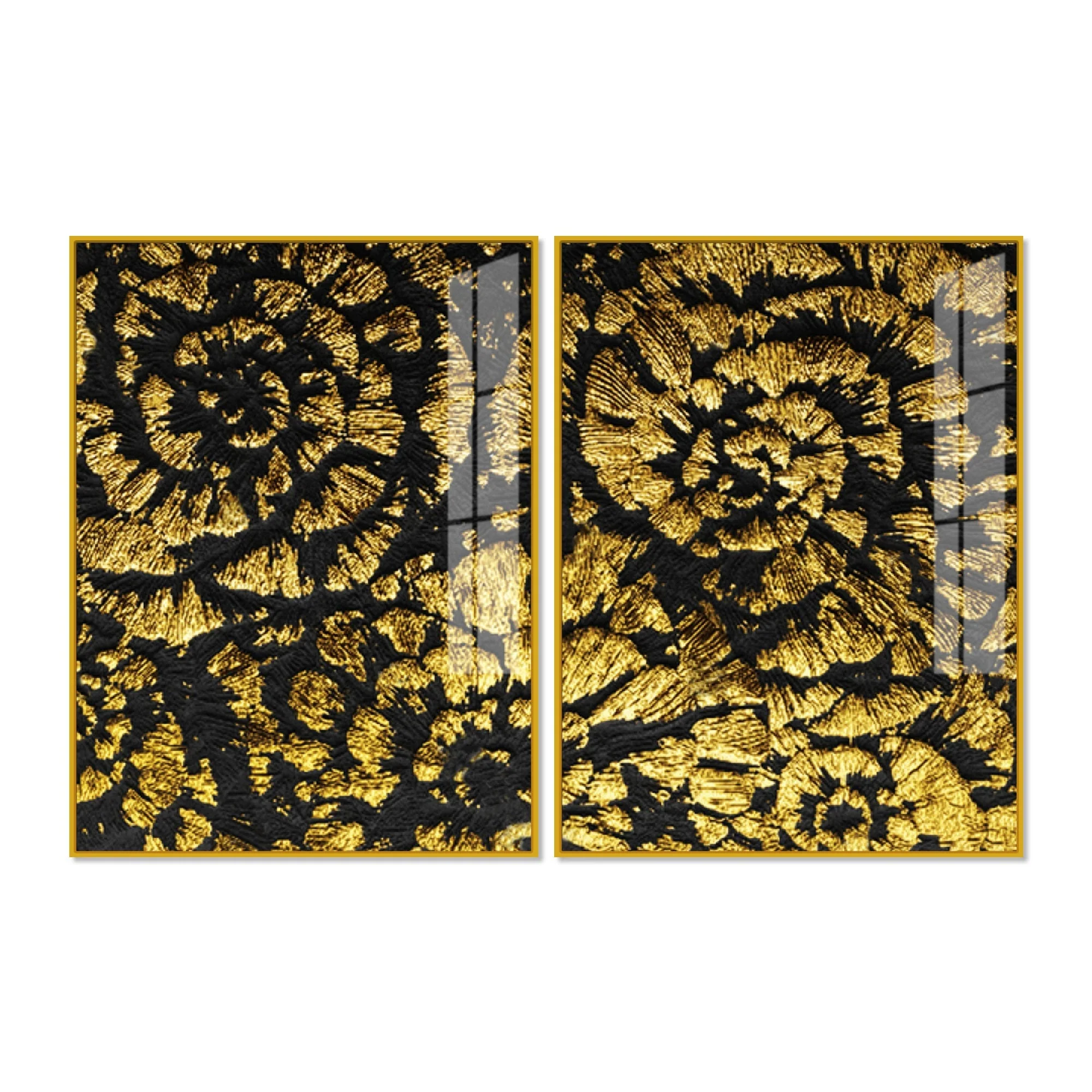 Luxurious Abstract Golden Textural Art Acrylic Floating Wall Painting Set Of 2 - Image 5