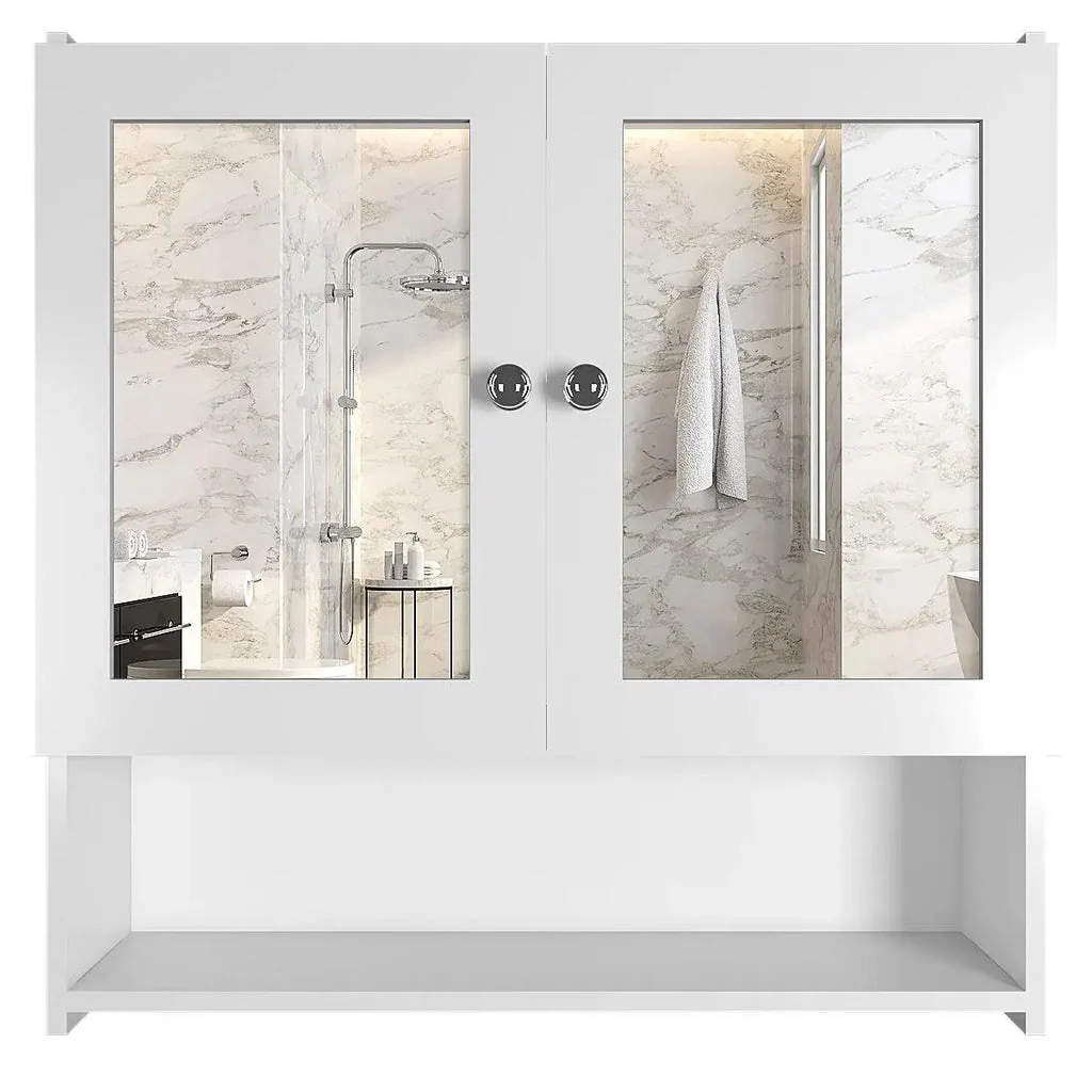 Luxurious Designer Space Saving Bathroom Mirror Cabinet with 5 Spacious Shelves with White Finish - Image 4