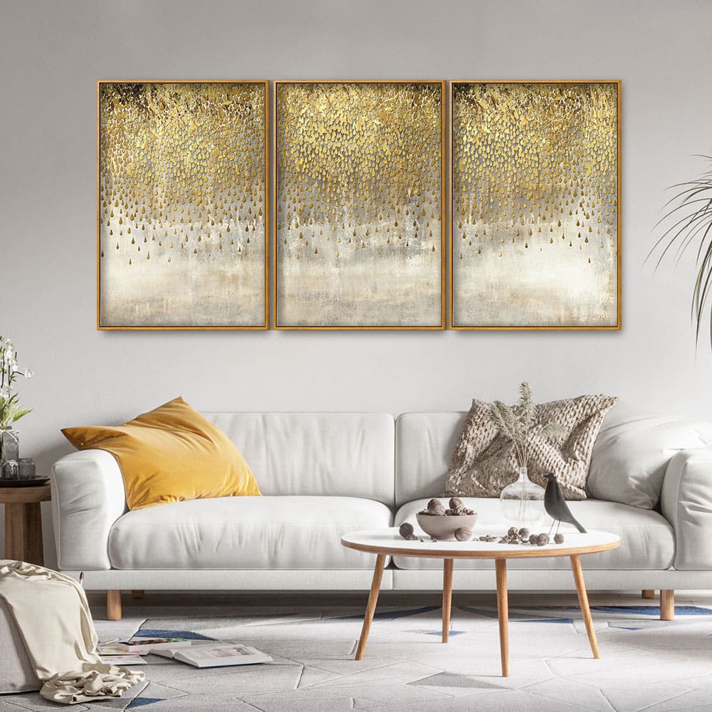 Luxurious Golden Pattern Premium Floating Canvas Wall Painting Set of Three - Image 2