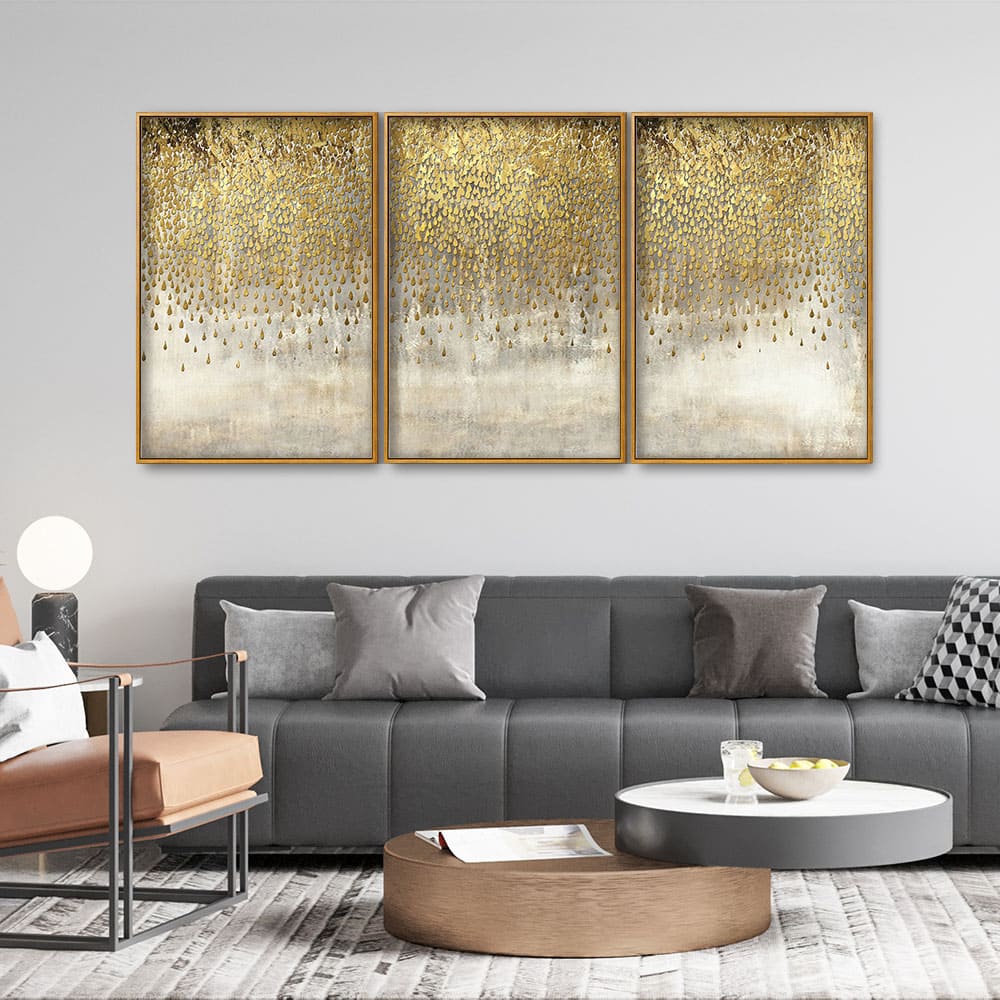 Luxurious Golden Pattern Premium Floating Canvas Wall Painting Set of Three - Image 3