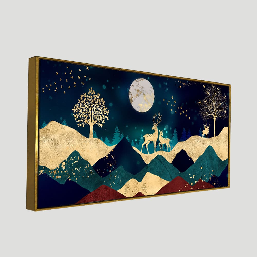 Luxurious Modern Art of Mountains and Golden Tropical leaves Canvas Wall Painting Premium Wall Painting - Image 5