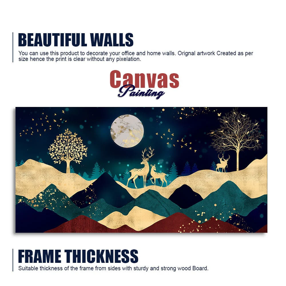 Luxurious Modern Art of Mountains and Golden Tropical leaves Canvas Wall Painting Premium Wall Painting - Image 6