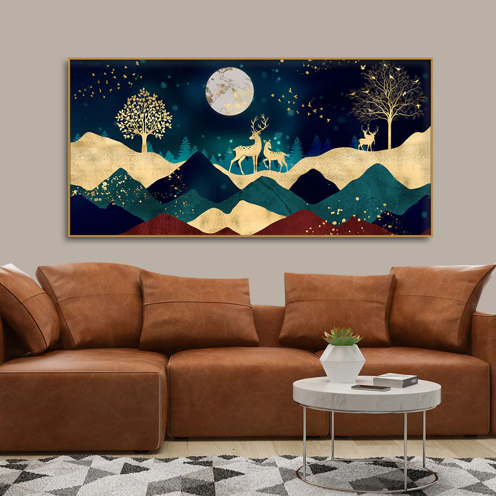 Luxurious Modern Art of Mountains and Golden Tropical leaves Canvas Wall Painting Premium Wall Painting - Image 8