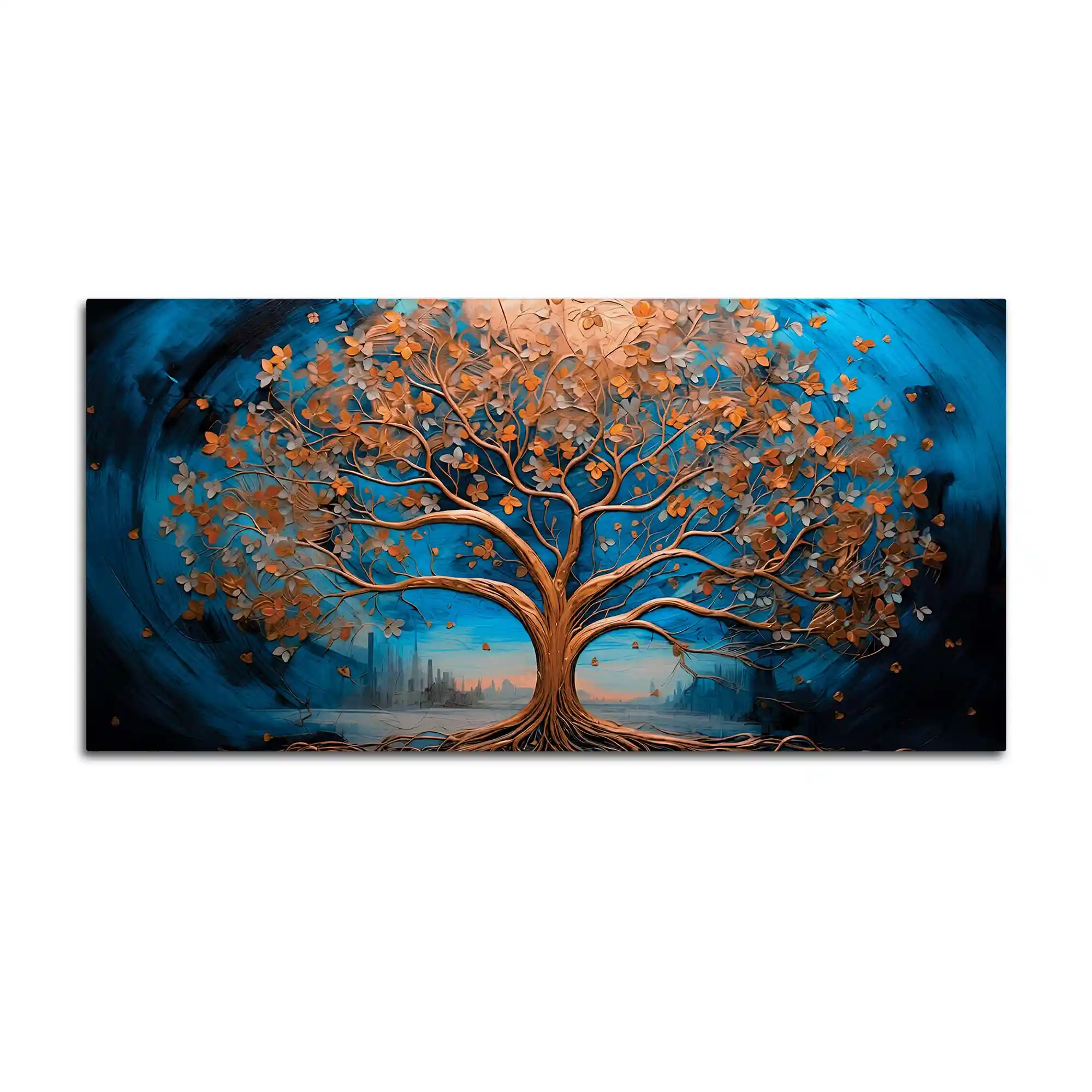 Luxury Abstract Blue and Golden Tree Canvas Wall Painting - Image 4