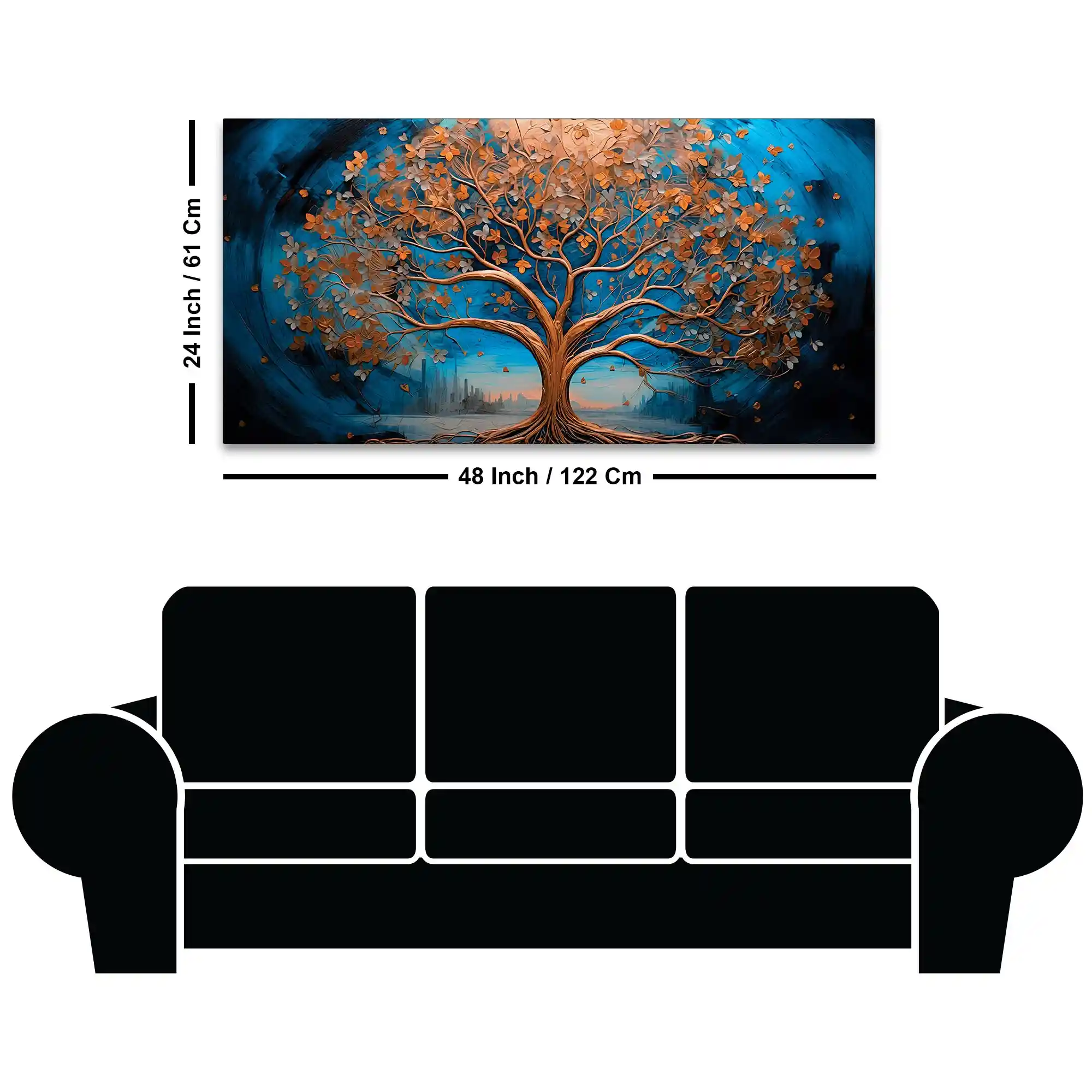 Luxury Abstract Blue and Golden Tree Canvas Wall Painting - Image 8