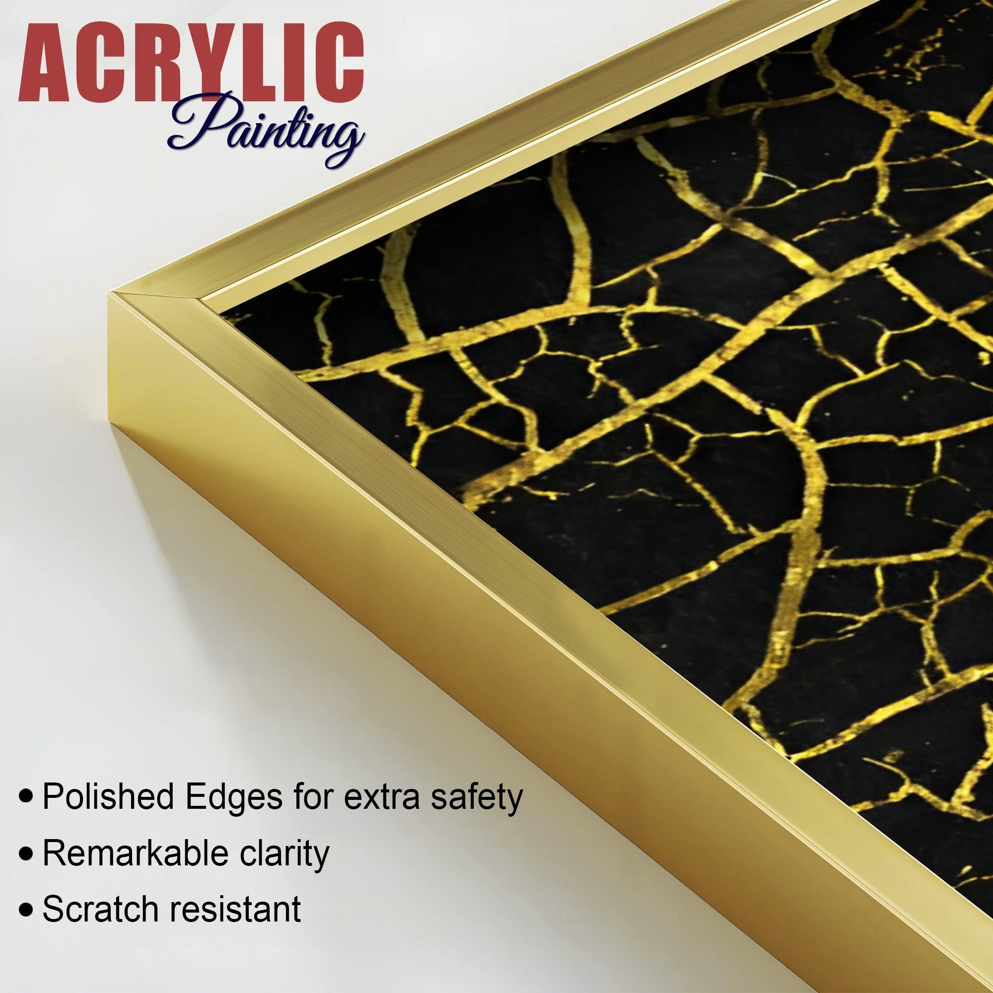 Luxury Black and Gold Marble Texture Acrylic Floating Wall Painting Set Of 2 - Image 4