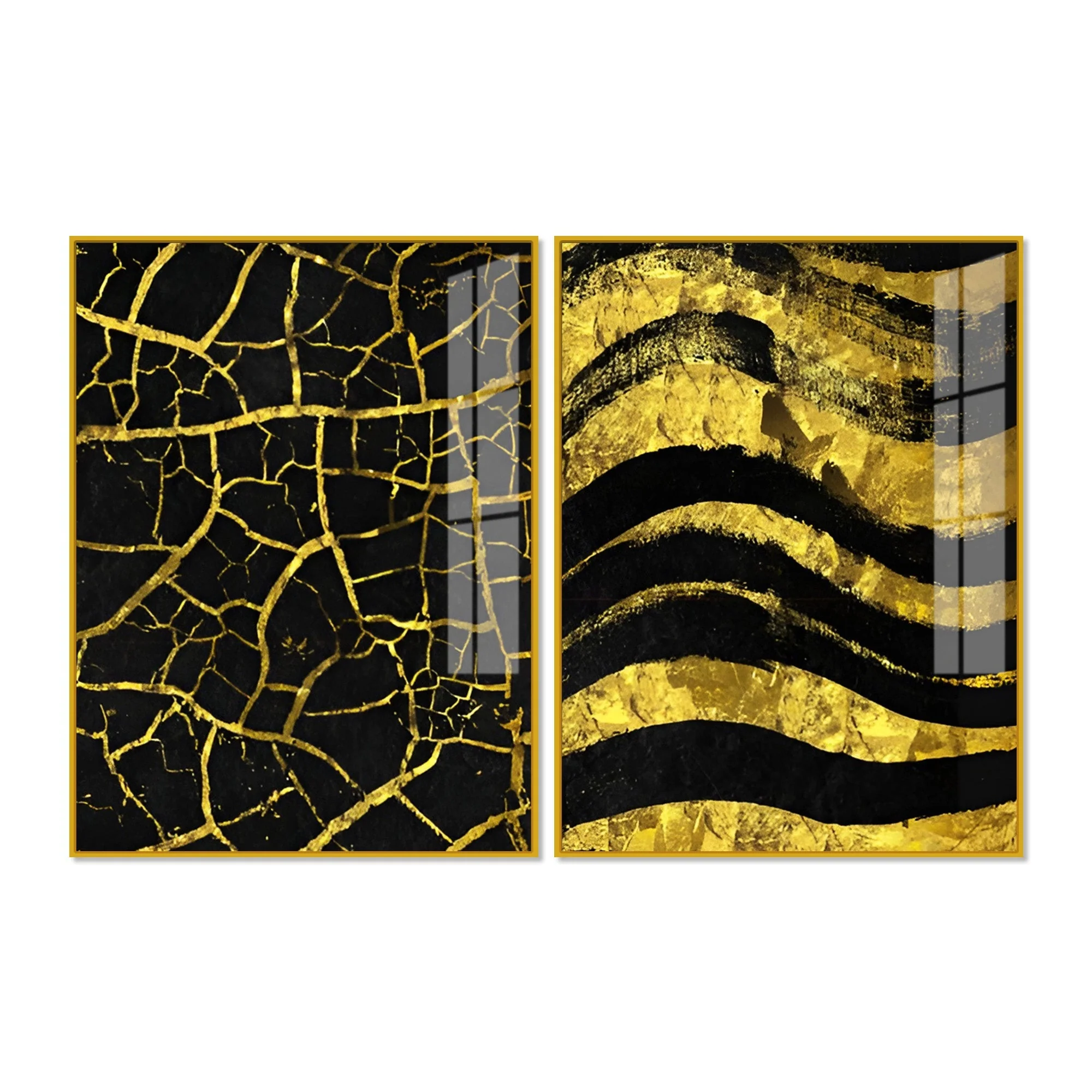 Luxury Black and Gold Marble Texture Acrylic Floating Wall Painting Set Of 2 - Image 5