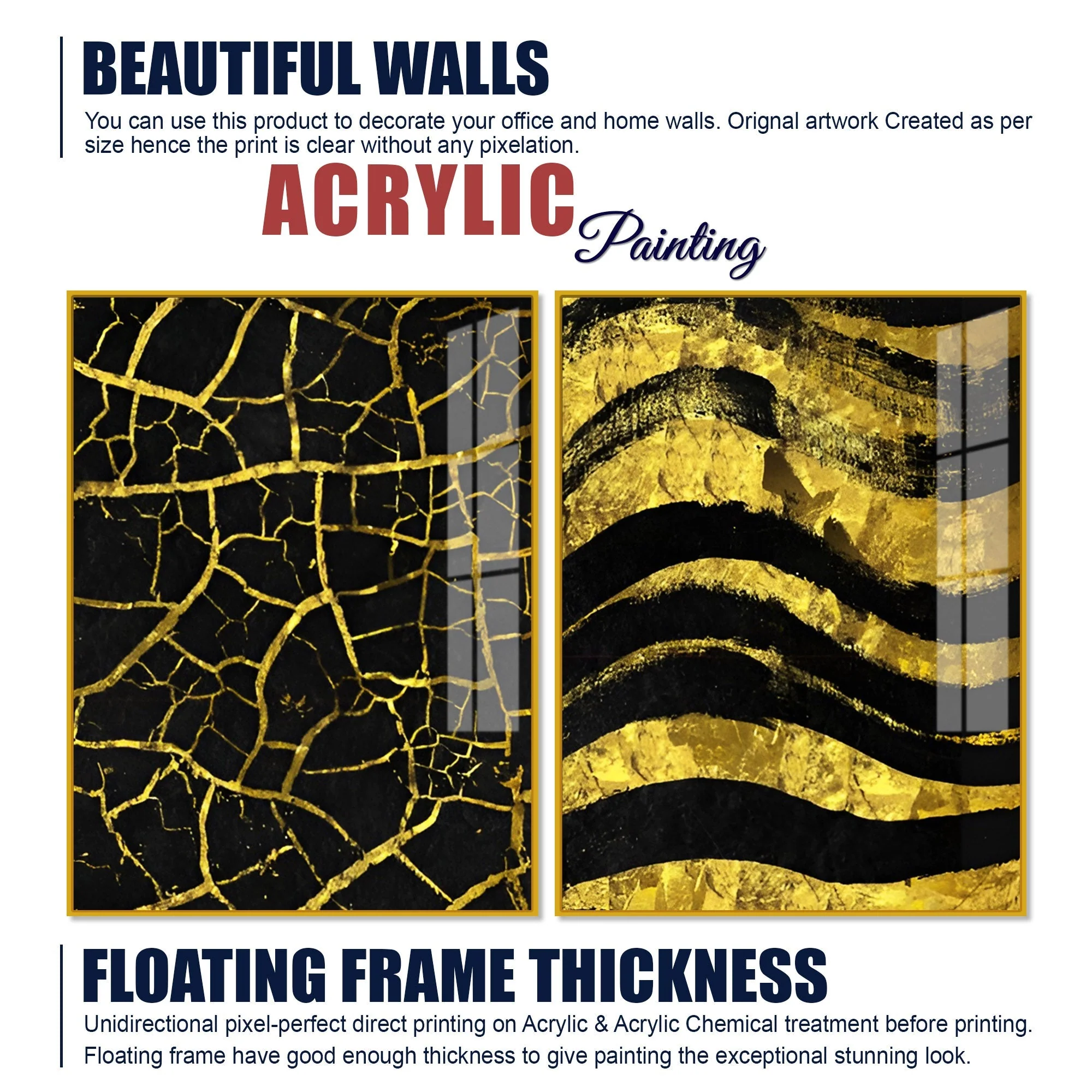 Luxury Black and Gold Marble Texture Acrylic Floating Wall Painting Set Of 2 - Image 6