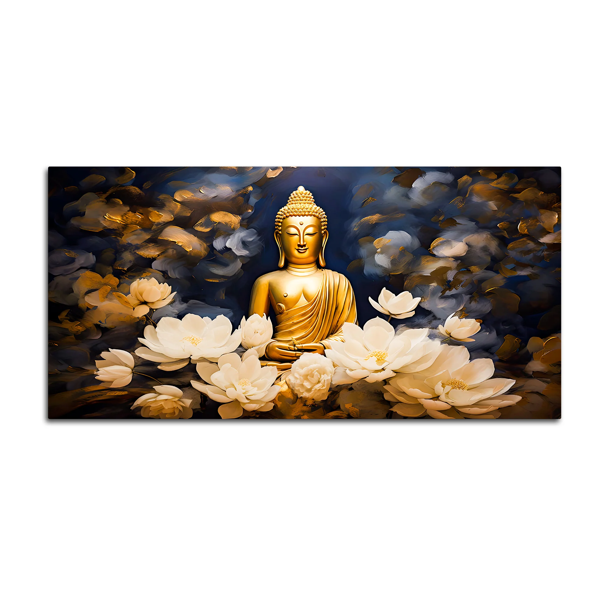 Luxury Buddha Meditation Wall Painting with White Lotus Art - Image 4