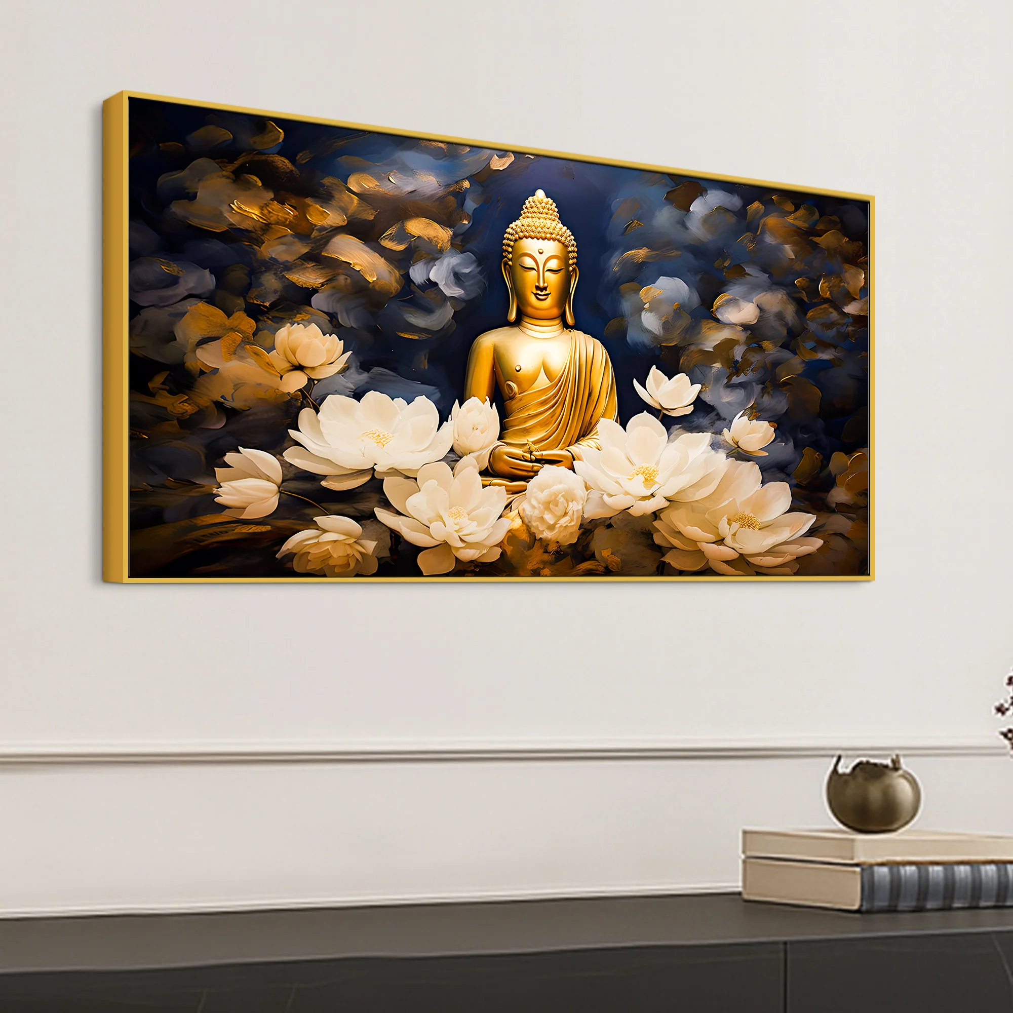 Luxury Buddha Meditation Wall Painting with White Lotus Art - Image 5
