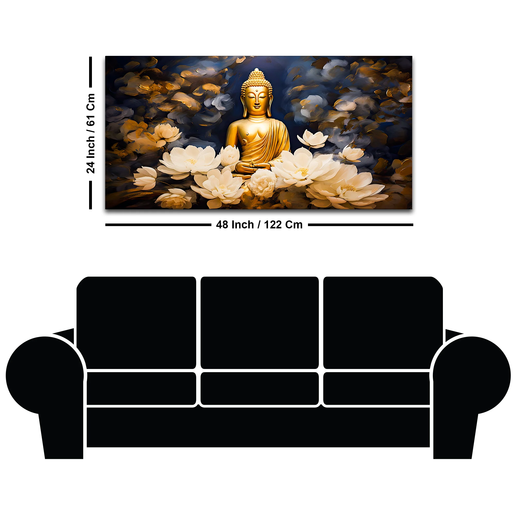 Luxury Buddha Meditation Wall Painting with White Lotus Art - Image 8