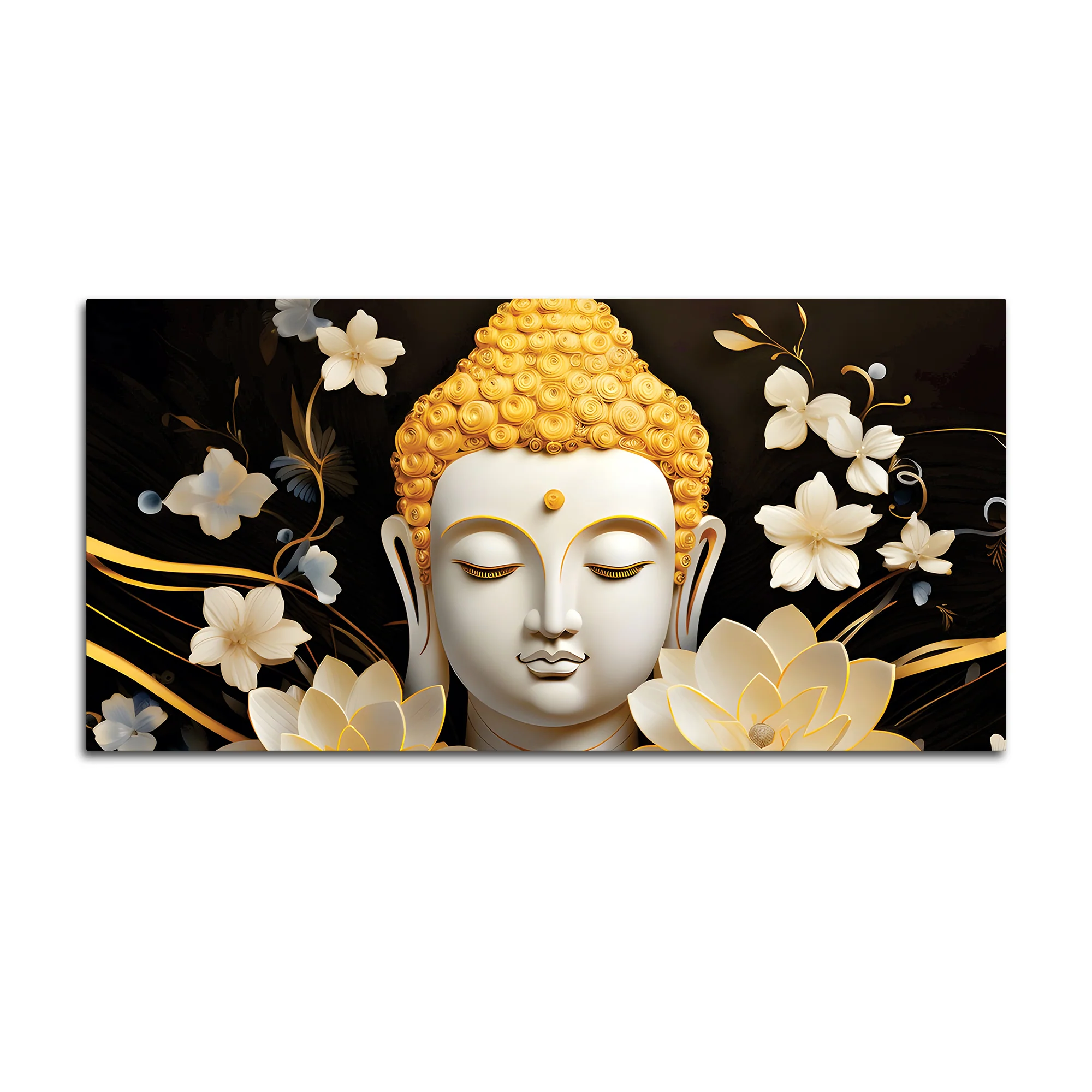 Luxury Buddha Wall Painting with Blooming Floral Background - Image 4