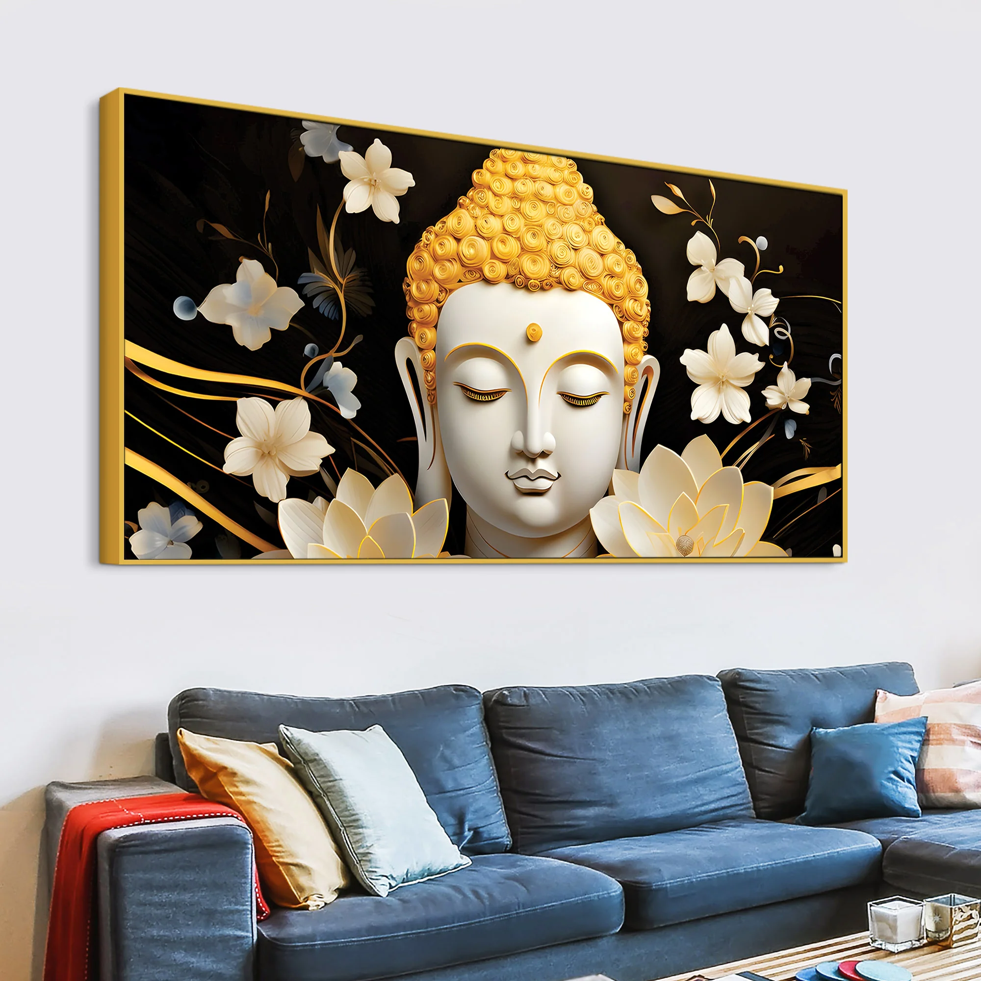 Luxury Buddha Wall Painting with Blooming Floral Background - Image 5