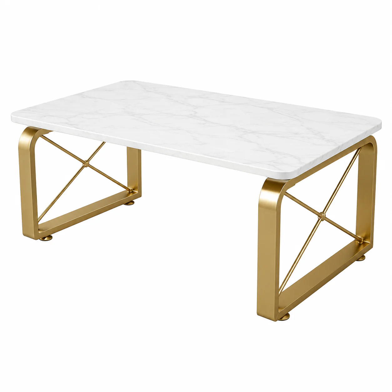 Luxury Center Table with White Marble Finish and Gold Frame - Image 4