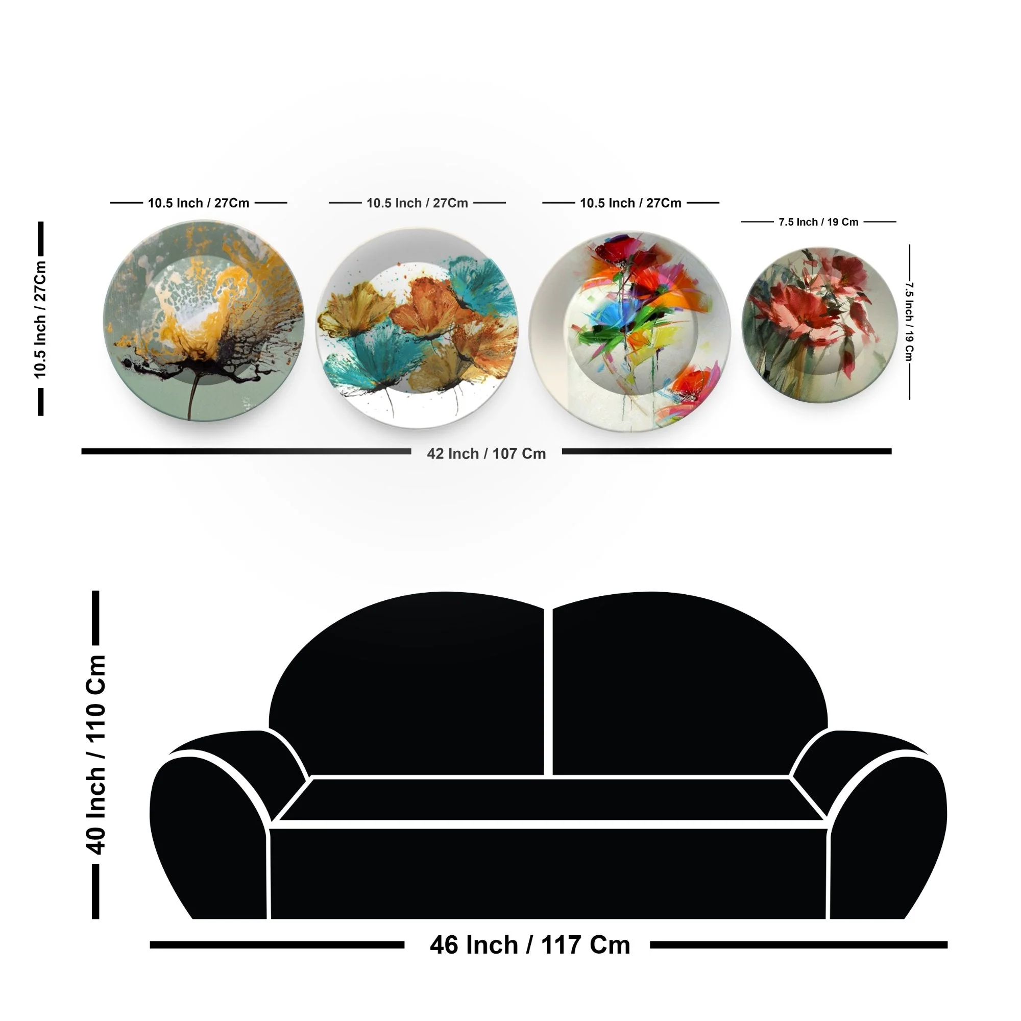 Luxury Ceramic Wall Plates Painting of Abstract Flowers 4 Pieces - Image 6