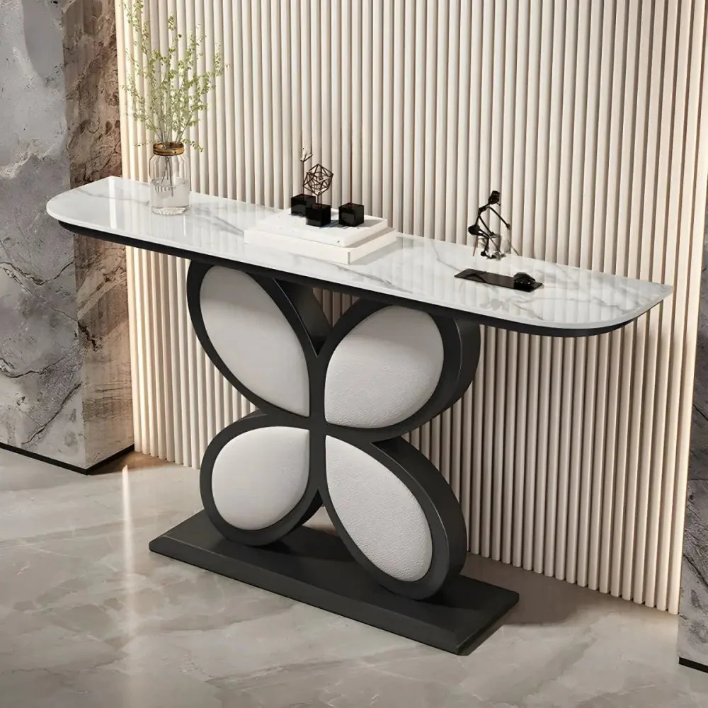 Luxury Console Table Featuring Black Floral Flower Design & Marble Top - Image 3