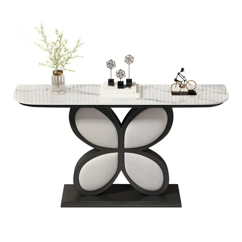 Luxury Console Table Featuring Black Floral Flower Design & Marble Top - Image 4