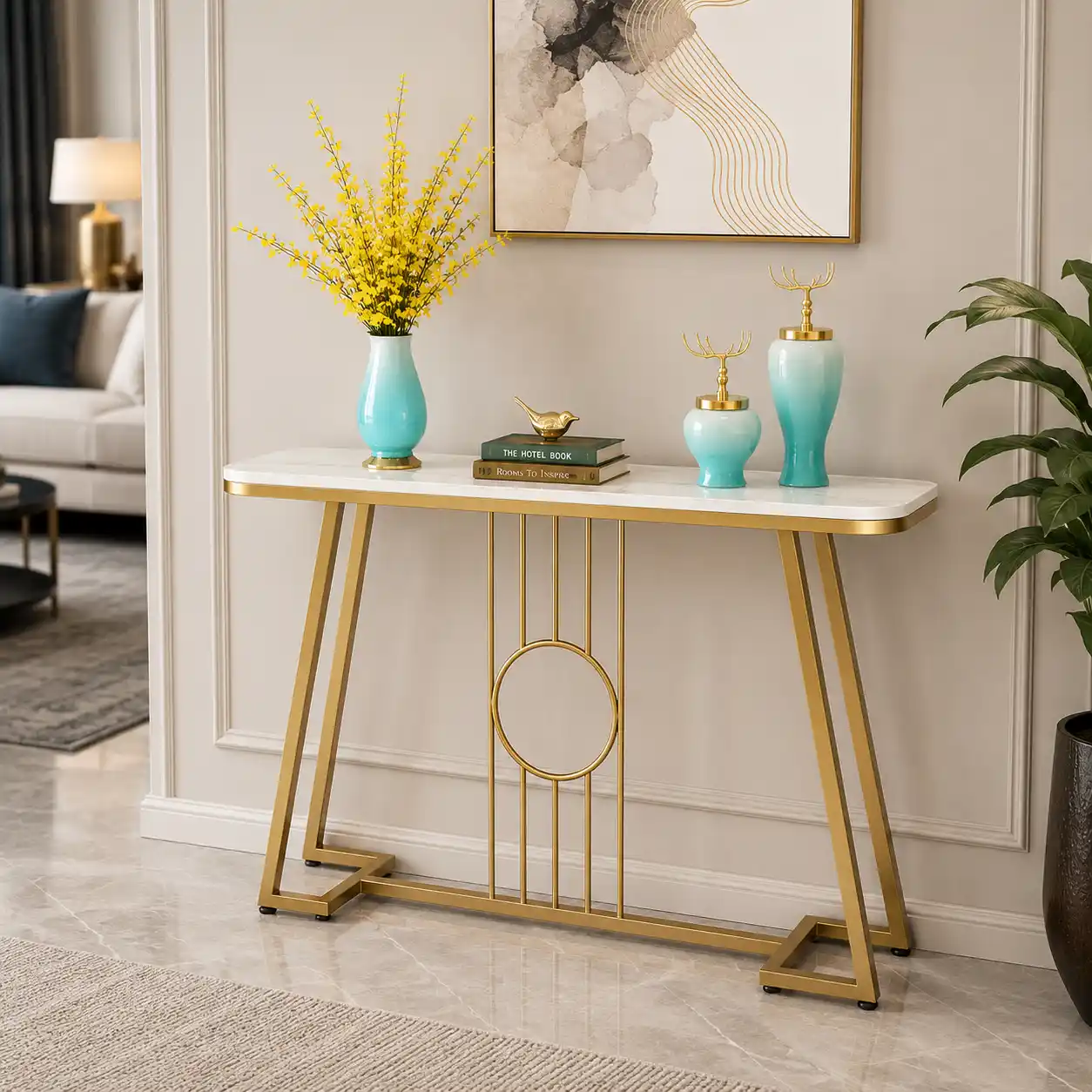 Luxury Decorative Console Table with Marble Surface - Image 3