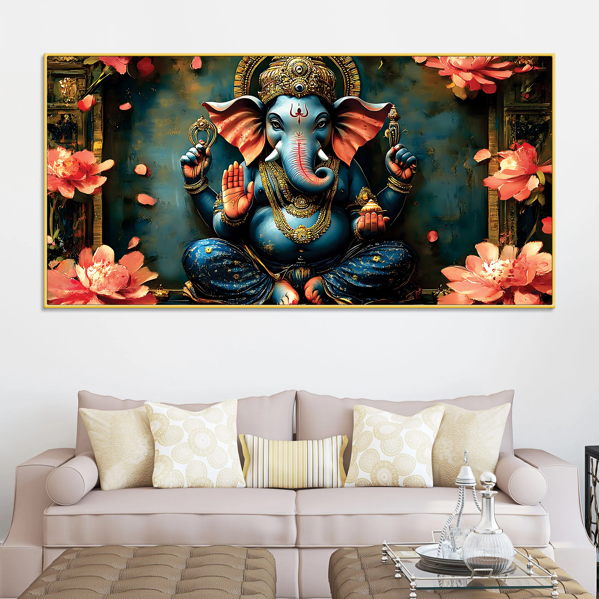 Luxury Divine Lord Ganpati Canvas Wall Painting for Elegant Interiors – Modern Devotional Wall Decor - Image 3