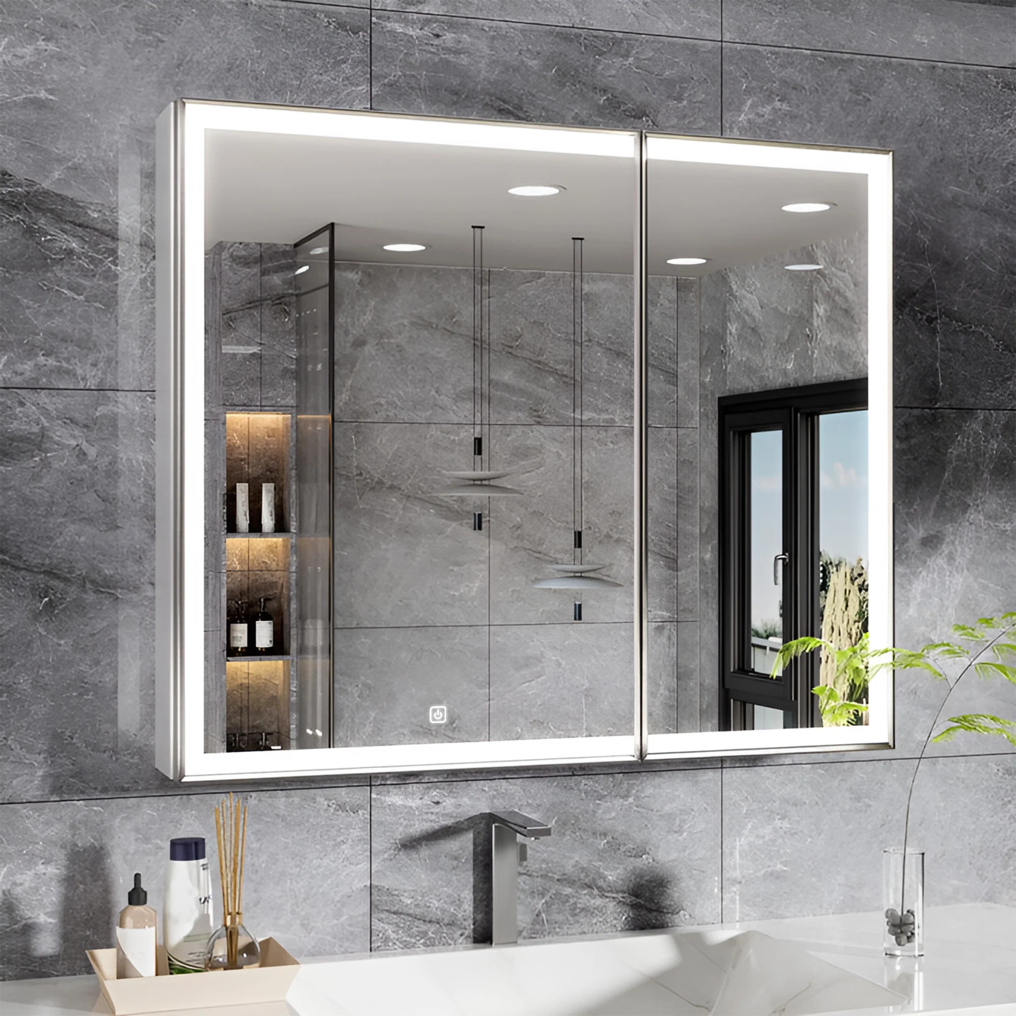 Luxury Double Door LED Mirror Cabinet for Contemporary Bathrooms - Image 2