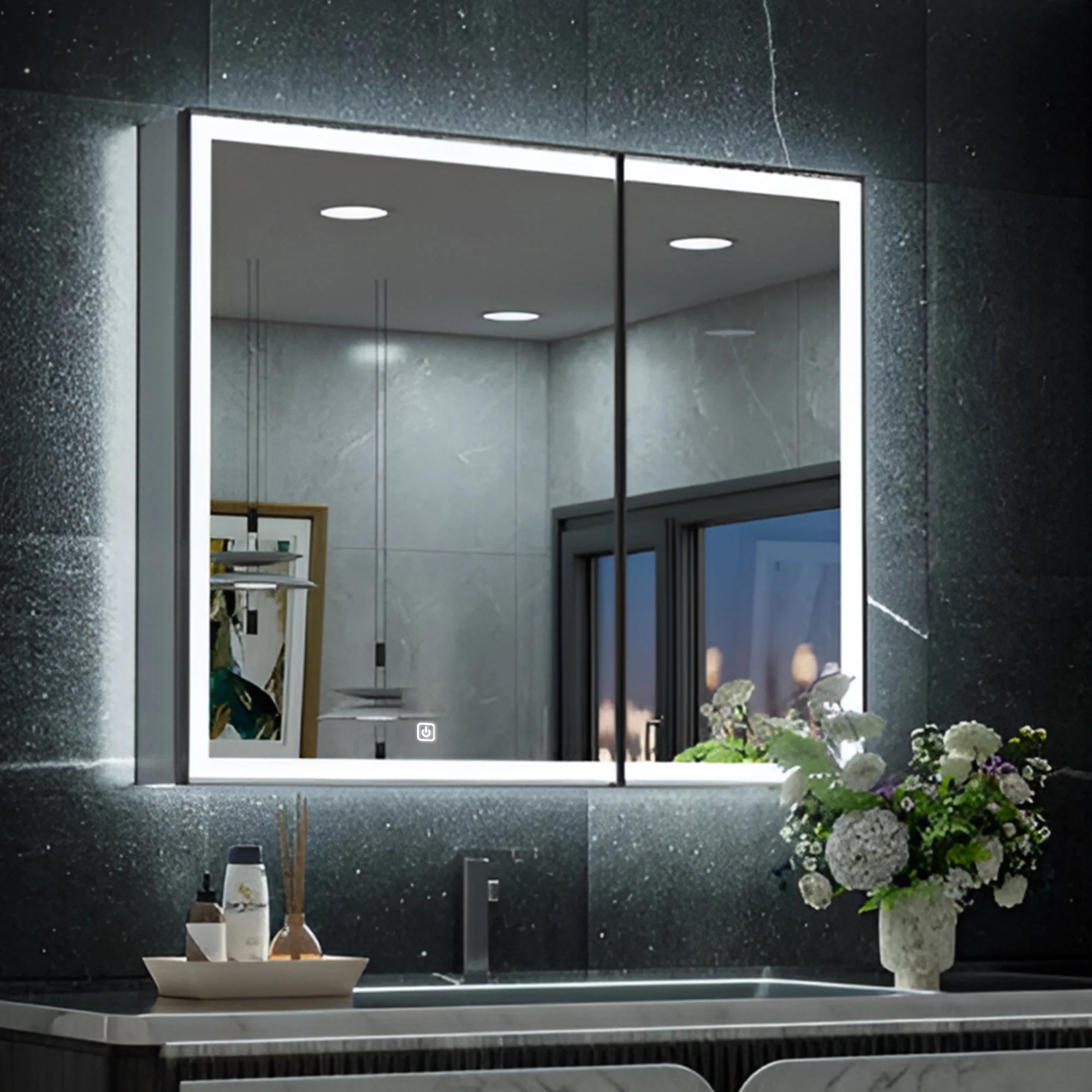 Luxury Double Door LED Mirror Cabinet for Contemporary Bathrooms - Image 3