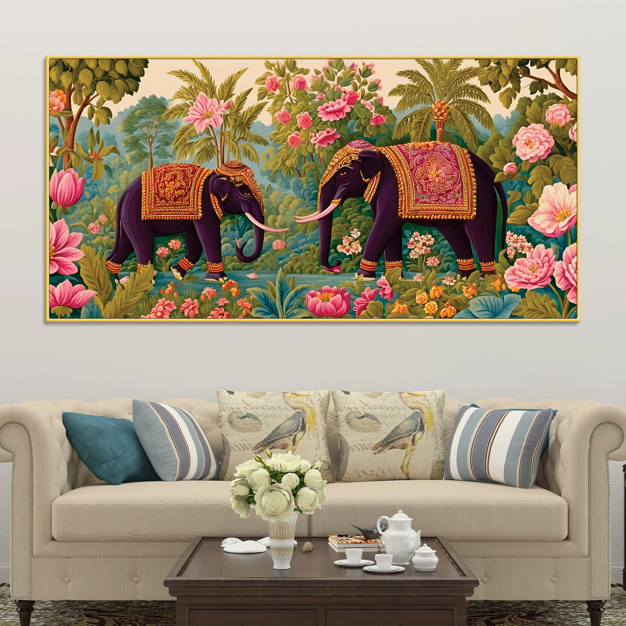 Luxury Elephant Pair Canvas Wall Painting - Image 2