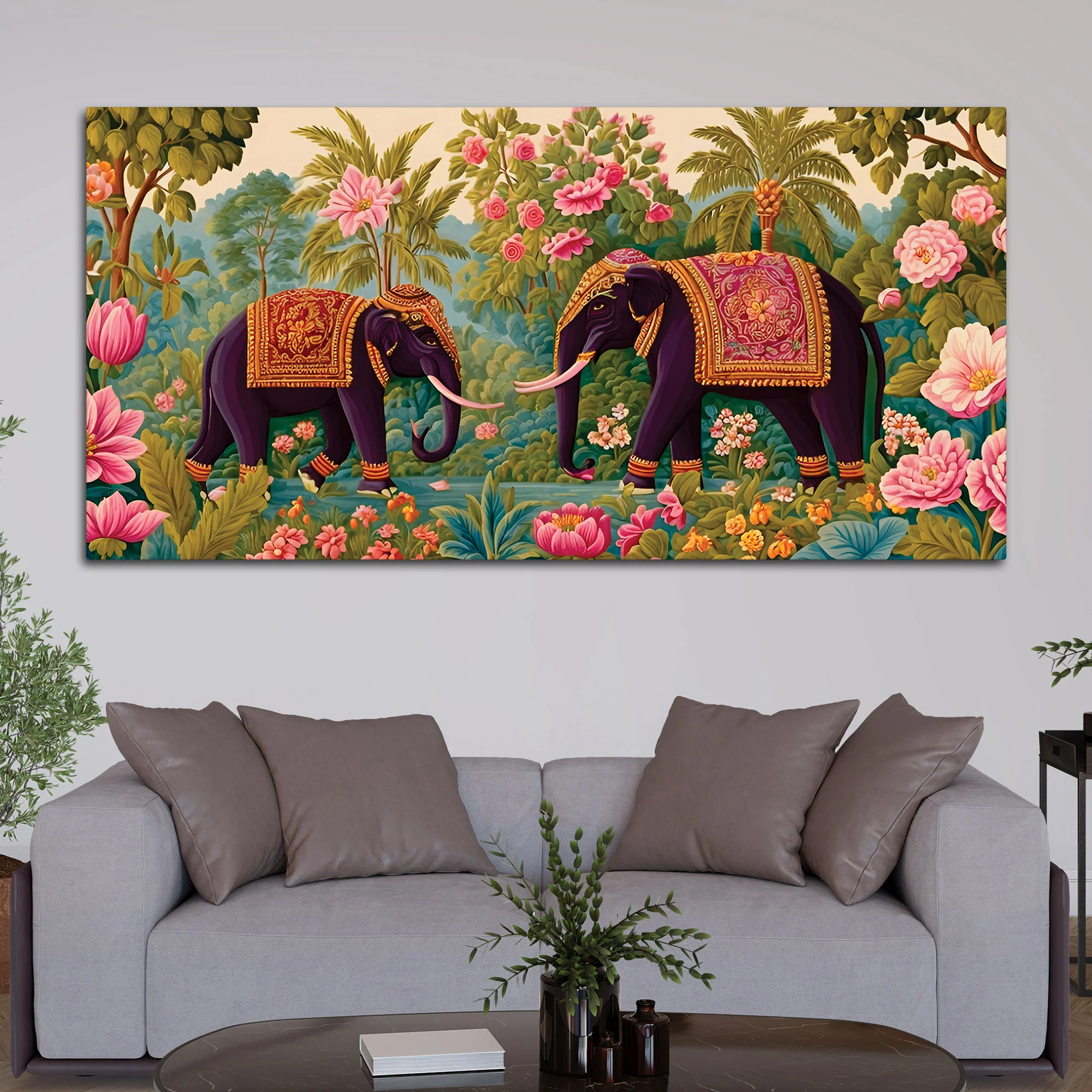 Luxury Elephant Pair Canvas Wall Painting - Image 3