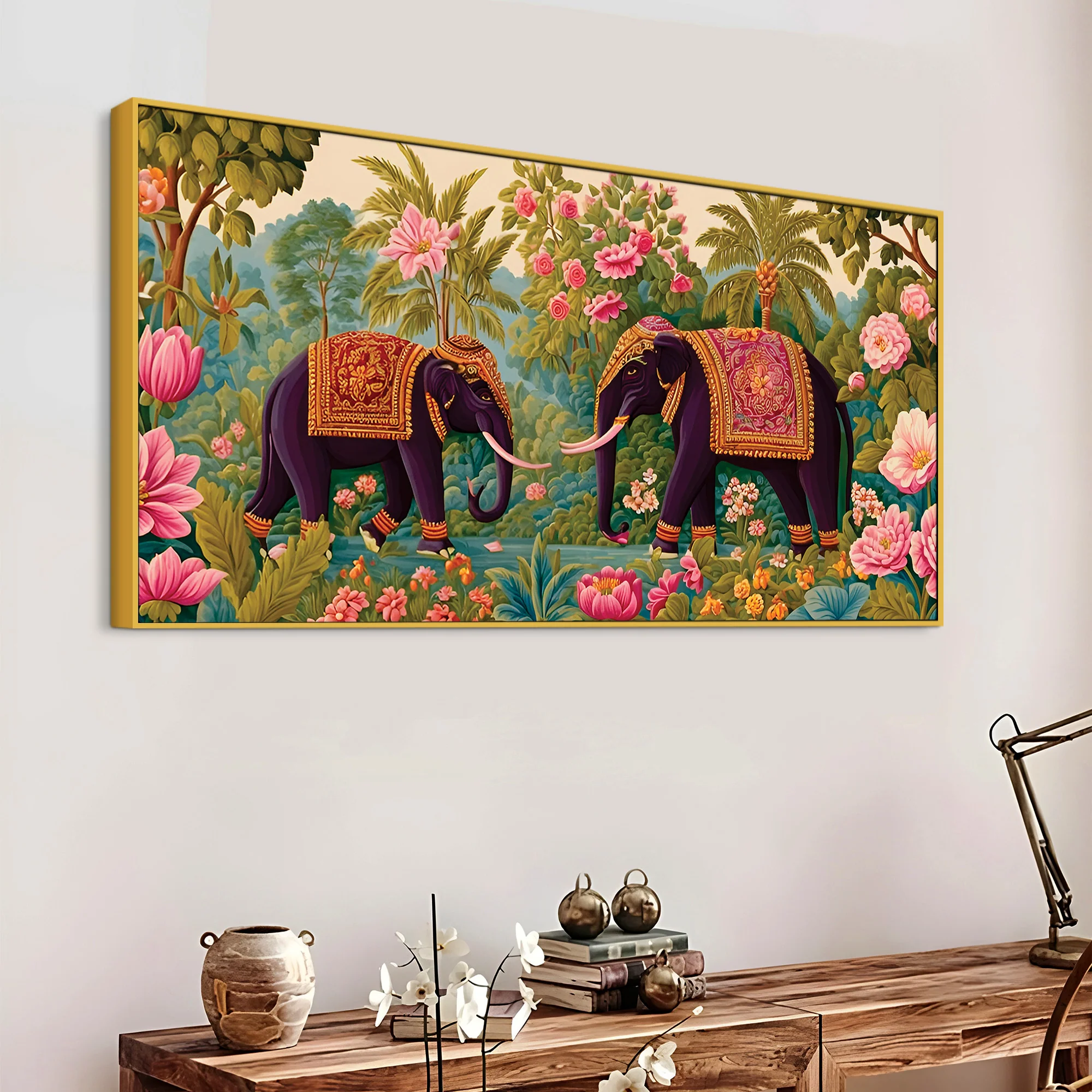 Luxury Elephant Pair Canvas Wall Painting - Image 4