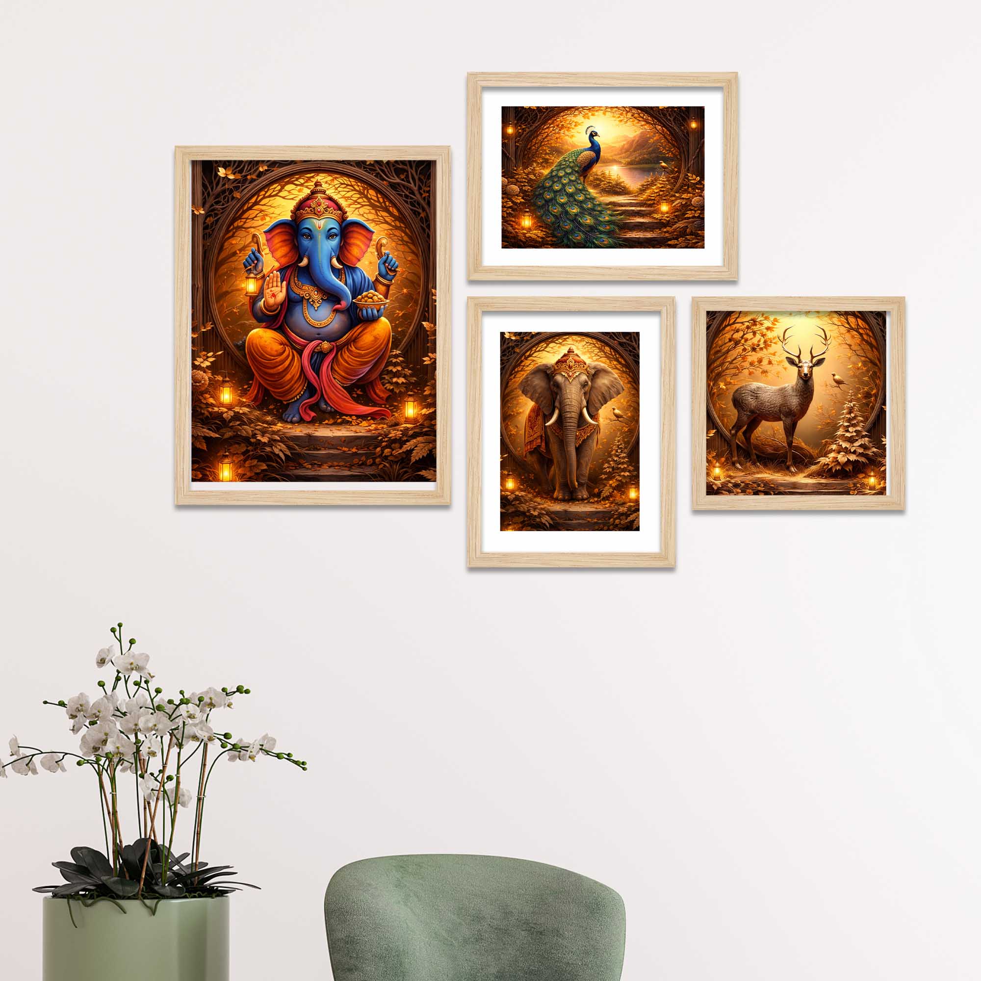 Luxury Ganesha & Wildlife Wall Frame Set of Four - Image 2