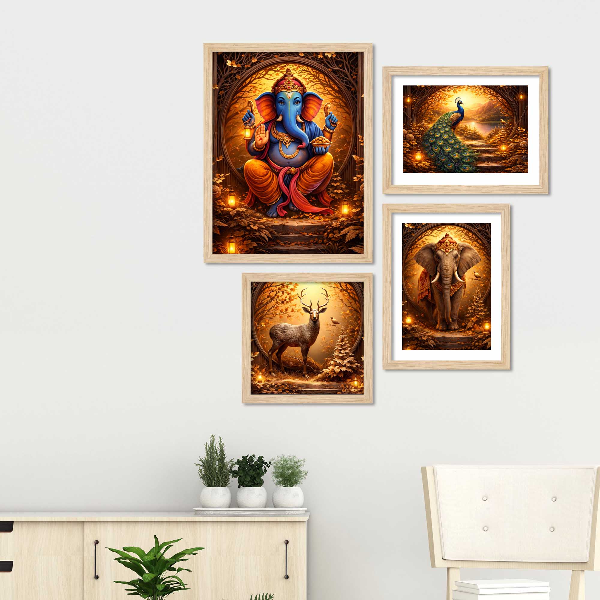 Luxury Ganesha & Wildlife Wall Frame Set of Four - Image 3