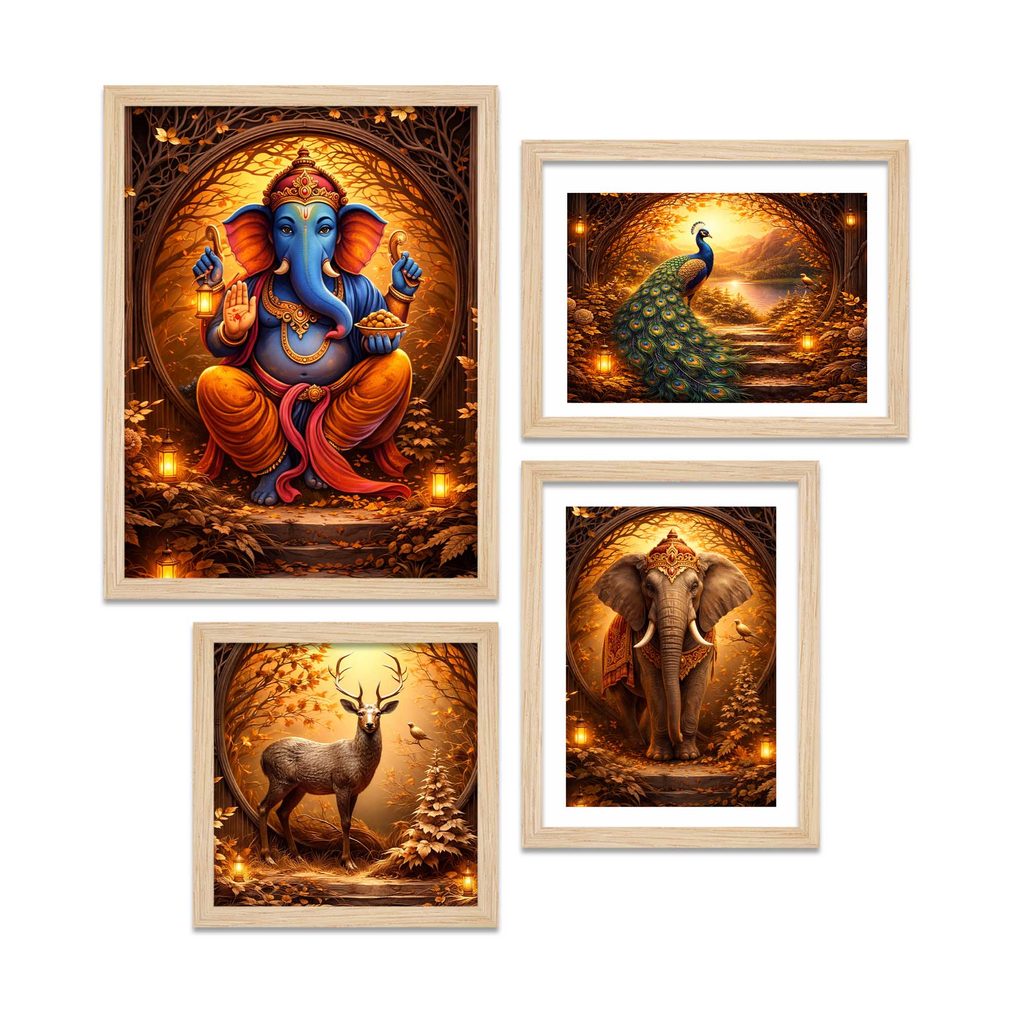 Luxury Ganesha & Wildlife Wall Frame Set of Four - Image 4