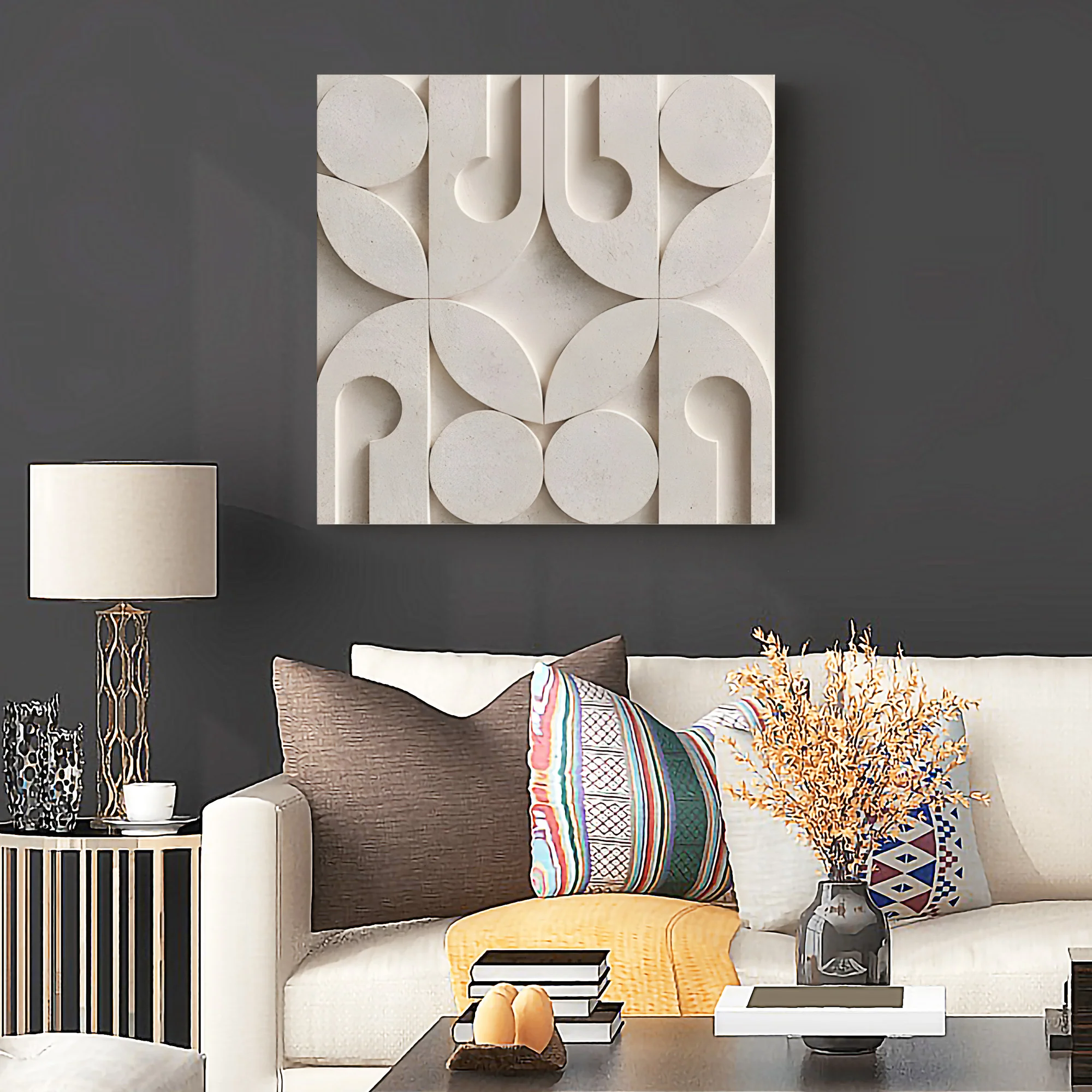 Luxury Geometric Relief in Stone Finish 3D Wall Art Home Decor - Image 2
