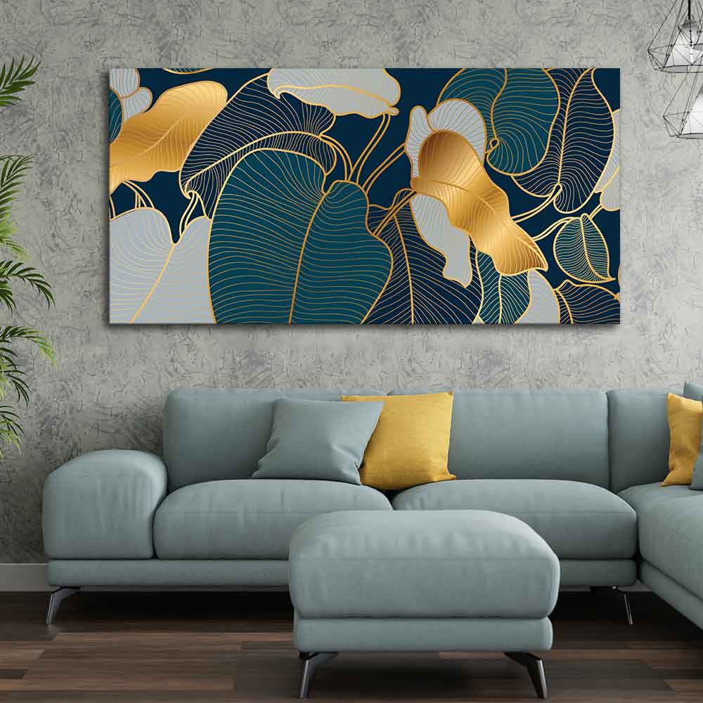 Luxury Golden Art Monstera Leaves Canvas wall Painting - Image 2