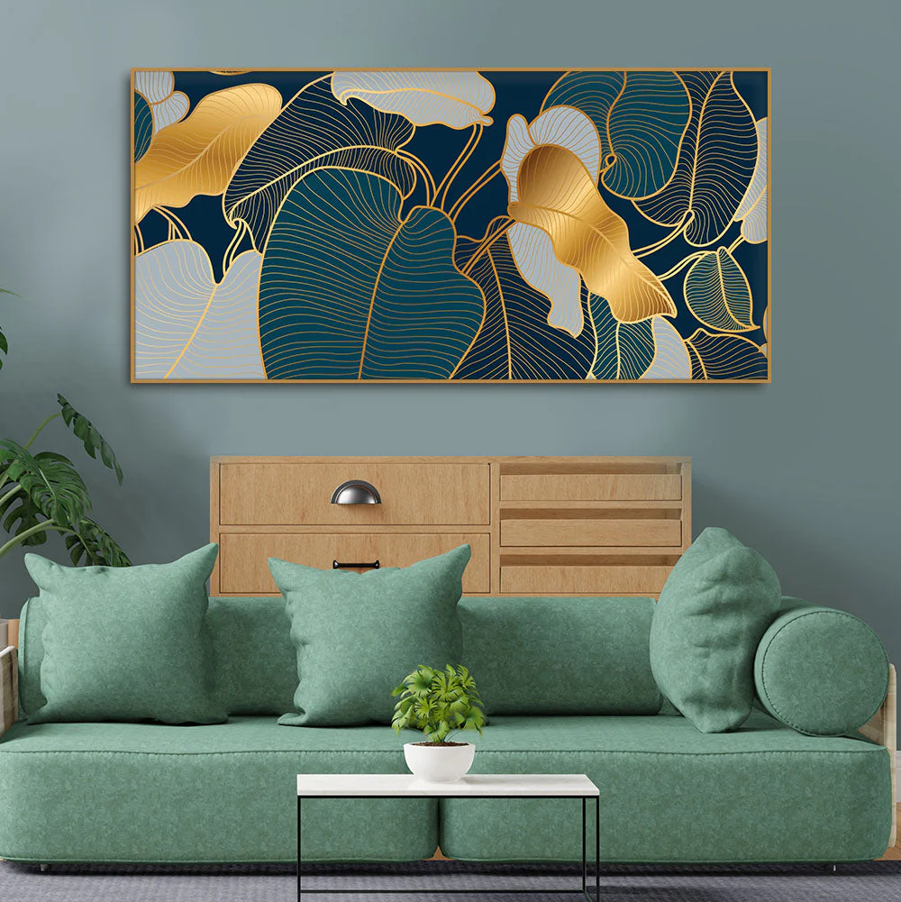 Luxury Golden Art Monstera Leaves Canvas wall Painting - Image 3