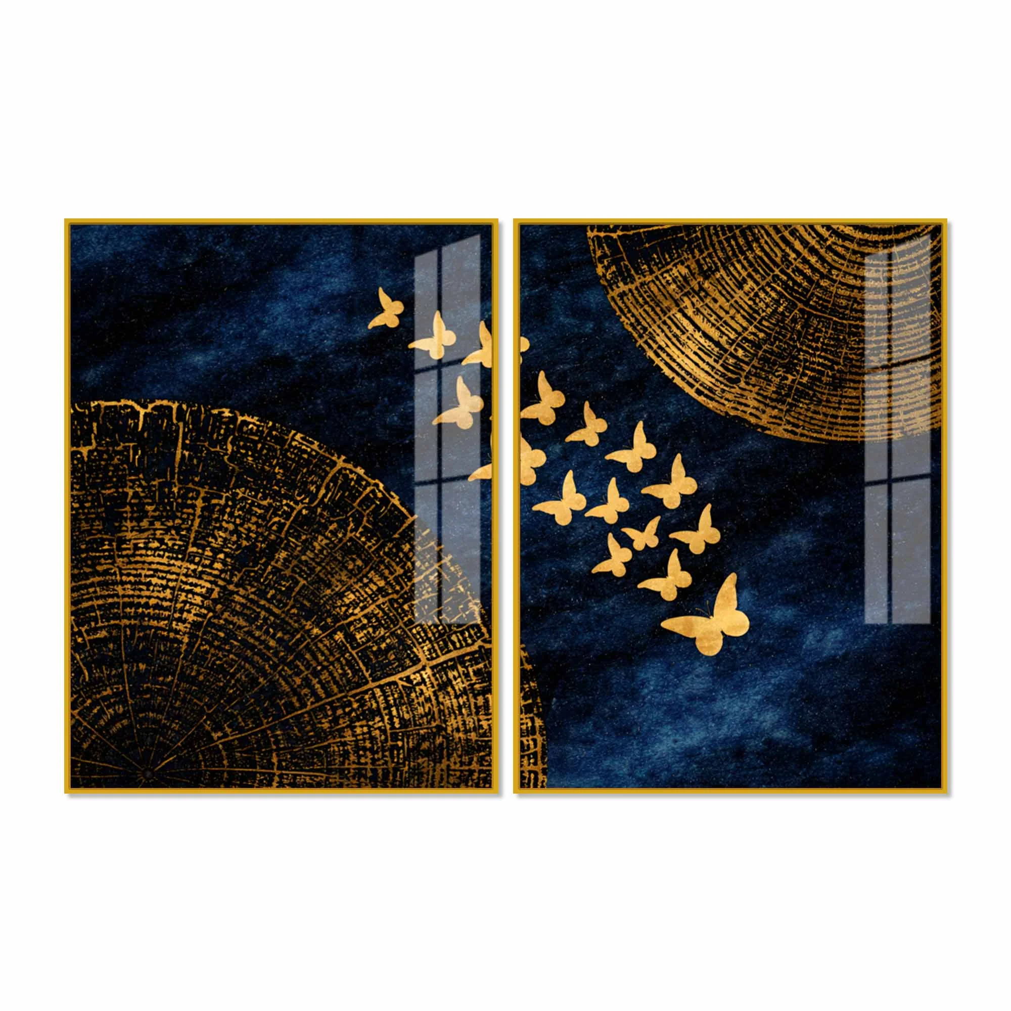 Luxury Golden Butterfly Elegance Acrylic Floating Wall Painting Set of 2 - Image 4