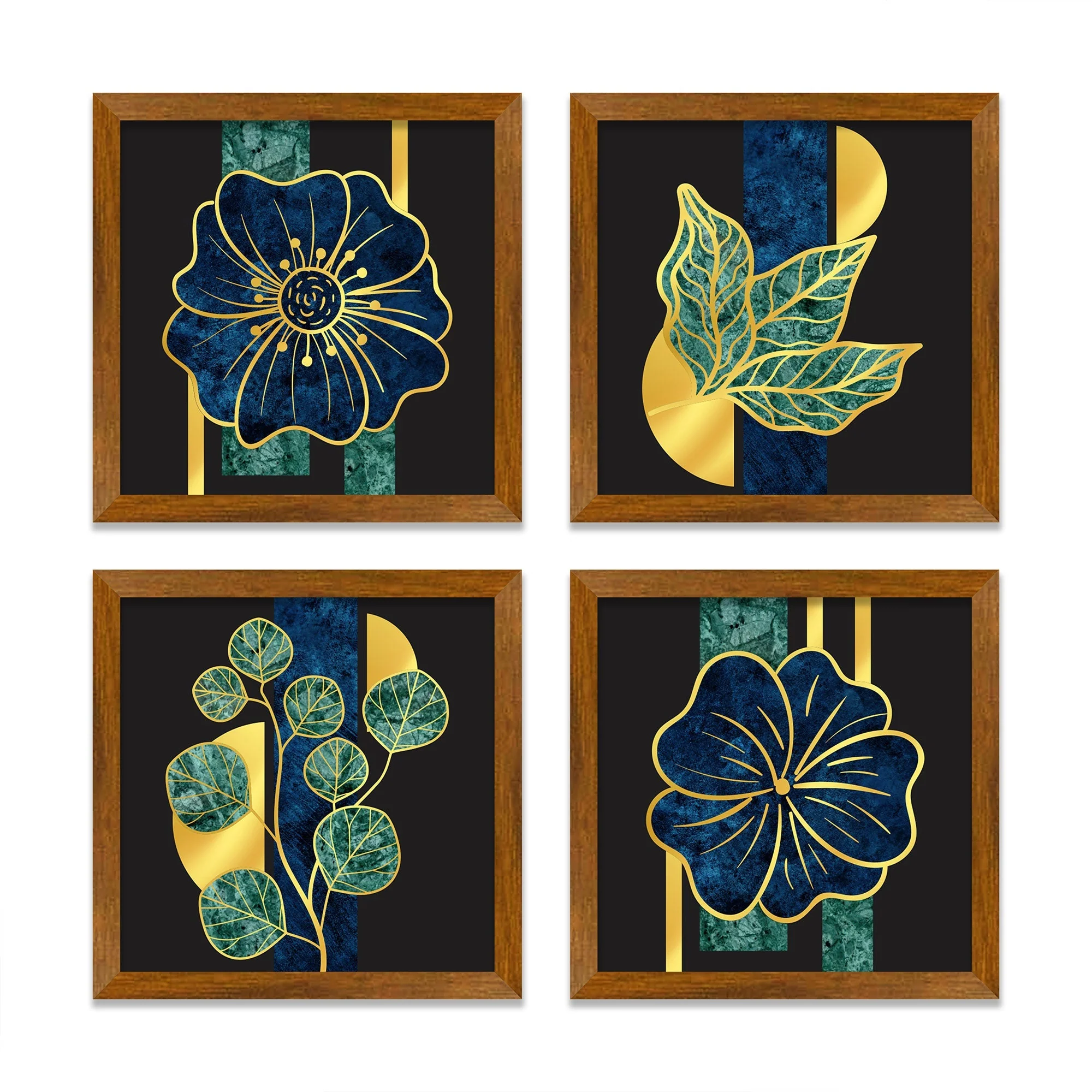 Luxury Golden Leaf Pattern Art Wooden Wall Frame Set of Four - Image 3