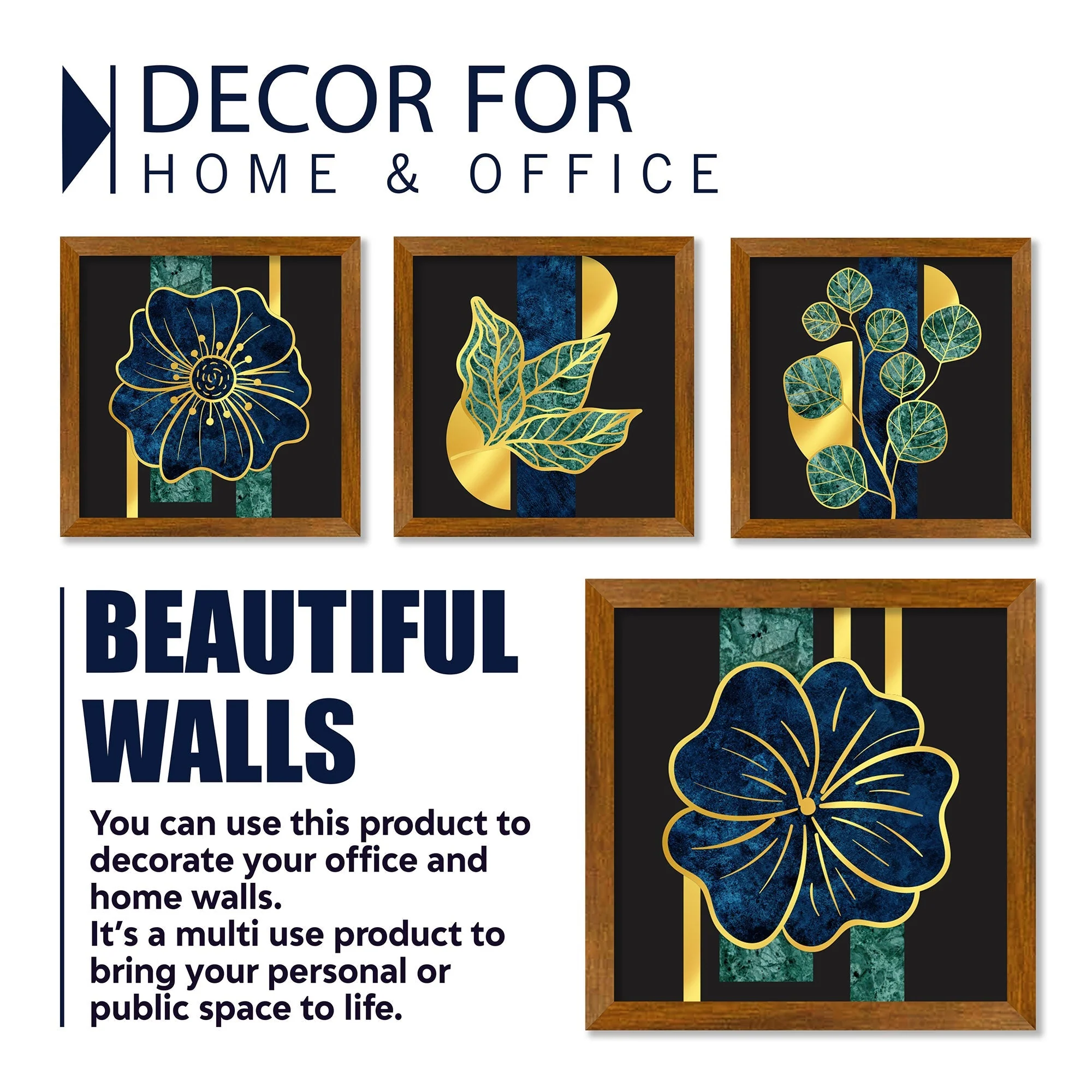 Luxury Golden Leaf Pattern Art Wooden Wall Frame Set of Four - Image 4
