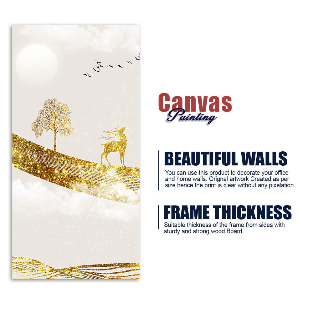 Luxury Golden Tree with Deer and Flying Birds Premium Canvas Wall Painting - Image 6