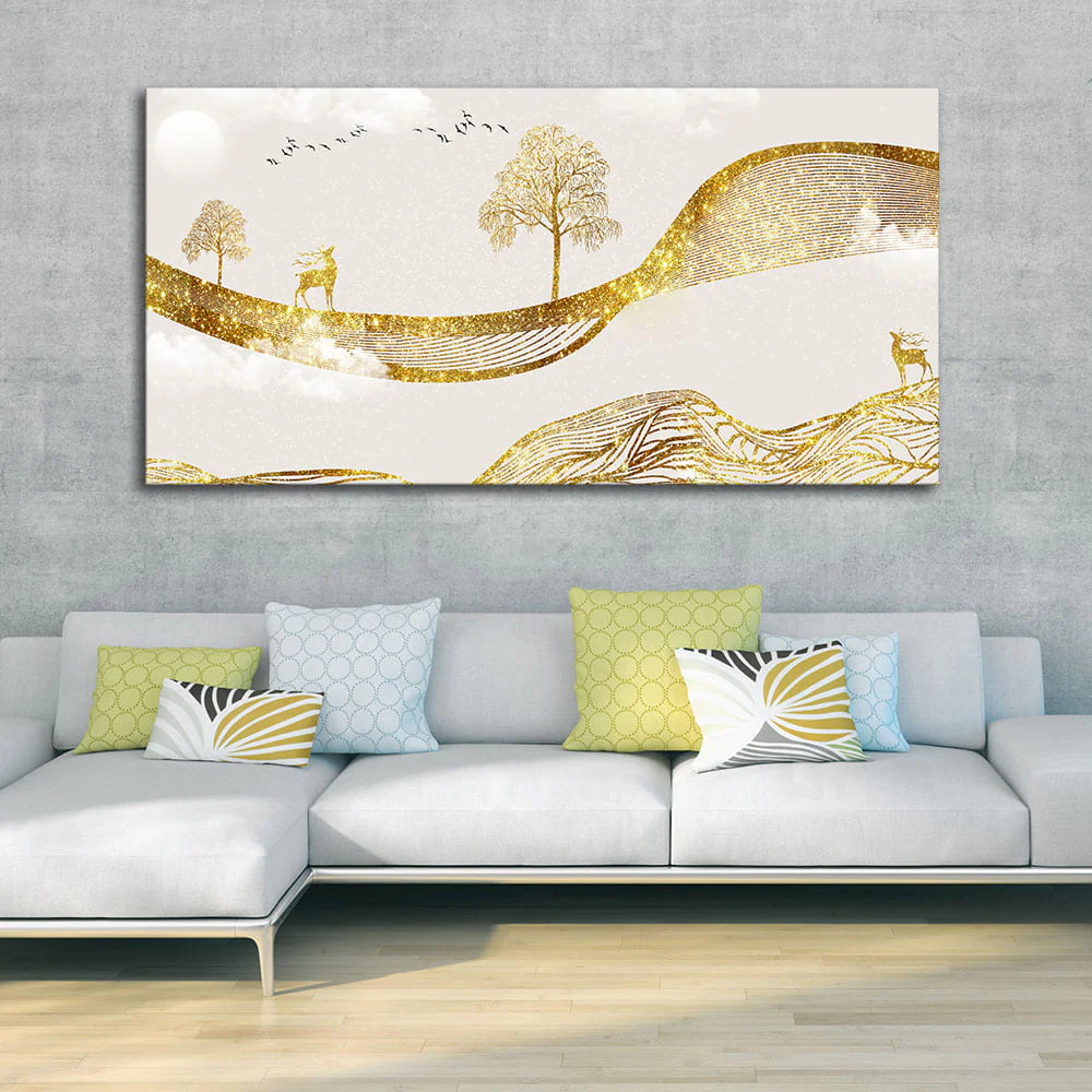 Luxury Golden Tree with Deer Premium Canvas Wall Painting - Image 2