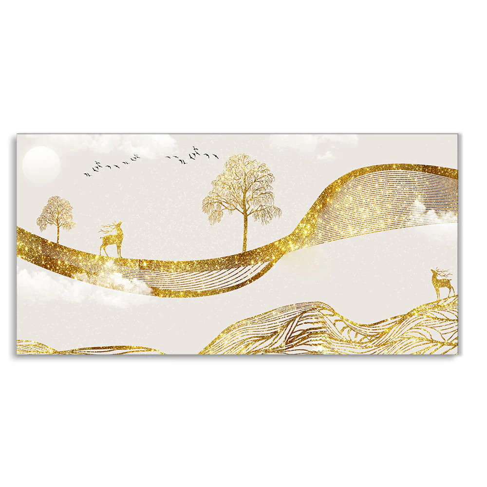 Luxury Golden Tree with Deer Premium Canvas Wall Painting - Image 4