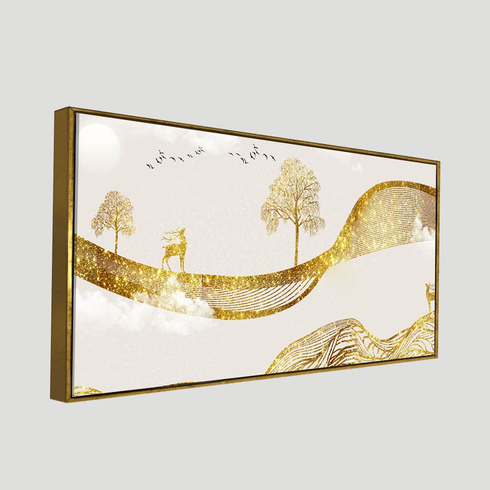 Luxury Golden Tree with Deer Premium Canvas Wall Painting - Image 5