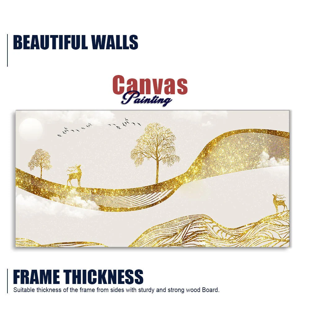 Luxury Golden Tree with Deer Premium Canvas Wall Painting - Image 6