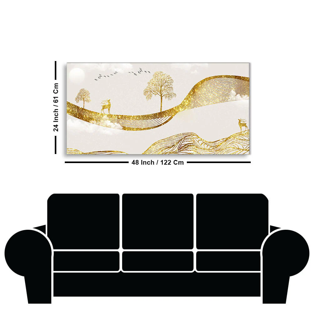Luxury Golden Tree with Deer Premium Canvas Wall Painting - Image 7