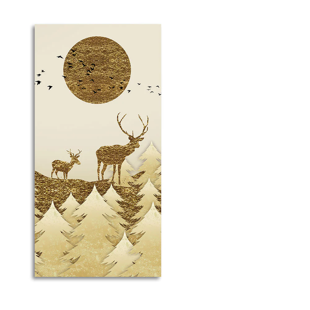 Luxury Golden Tree with Two Deer Premium Canvas Wall Painting - Image 4