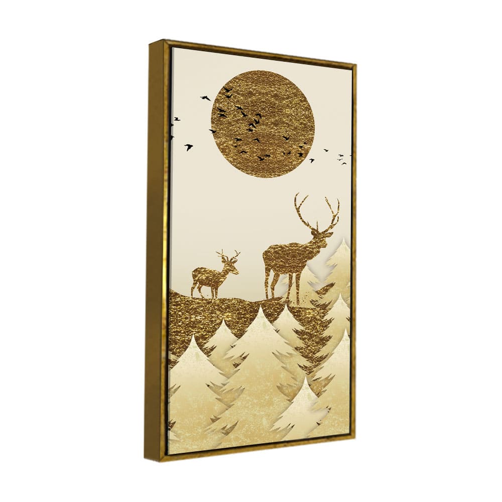 Luxury Golden Tree with Two Deer Premium Canvas Wall Painting - Image 5