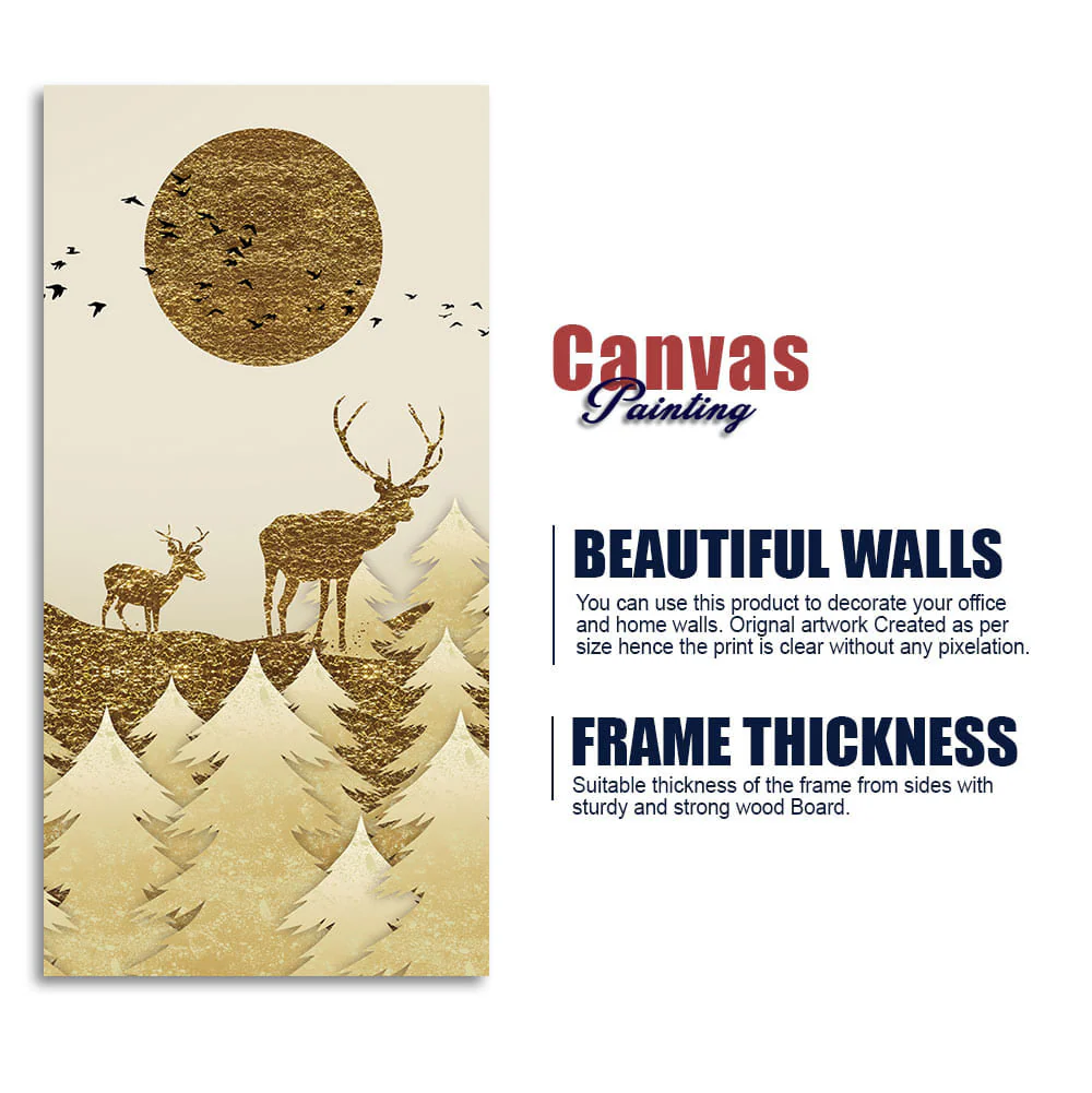 Luxury Golden Tree with Two Deer Premium Canvas Wall Painting - Image 6