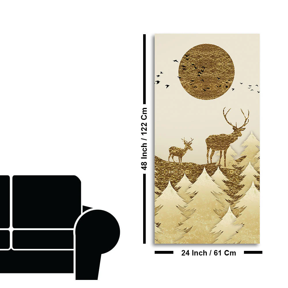 Luxury Golden Tree with Two Deer Premium Canvas Wall Painting - Image 7