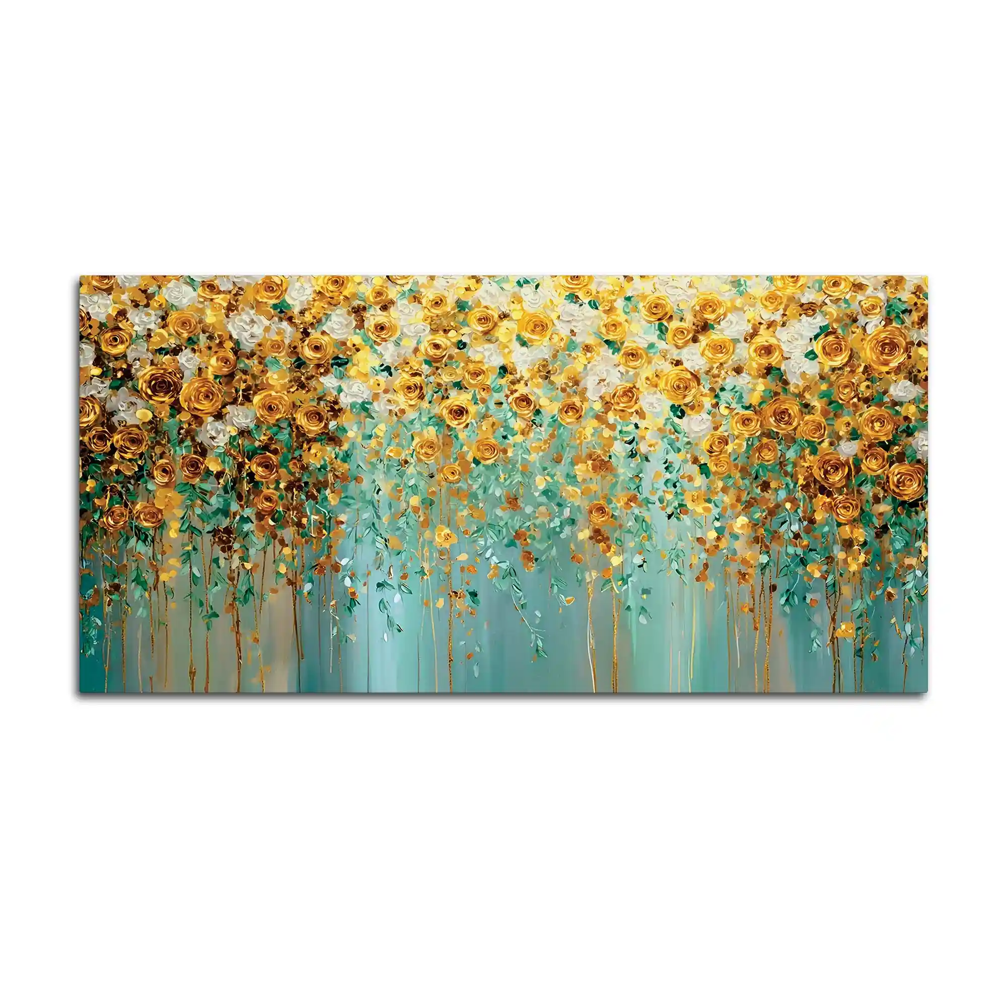 Luxury Golden & White Rose Floral Abstract Wall Painting for Home Decor - Image 4