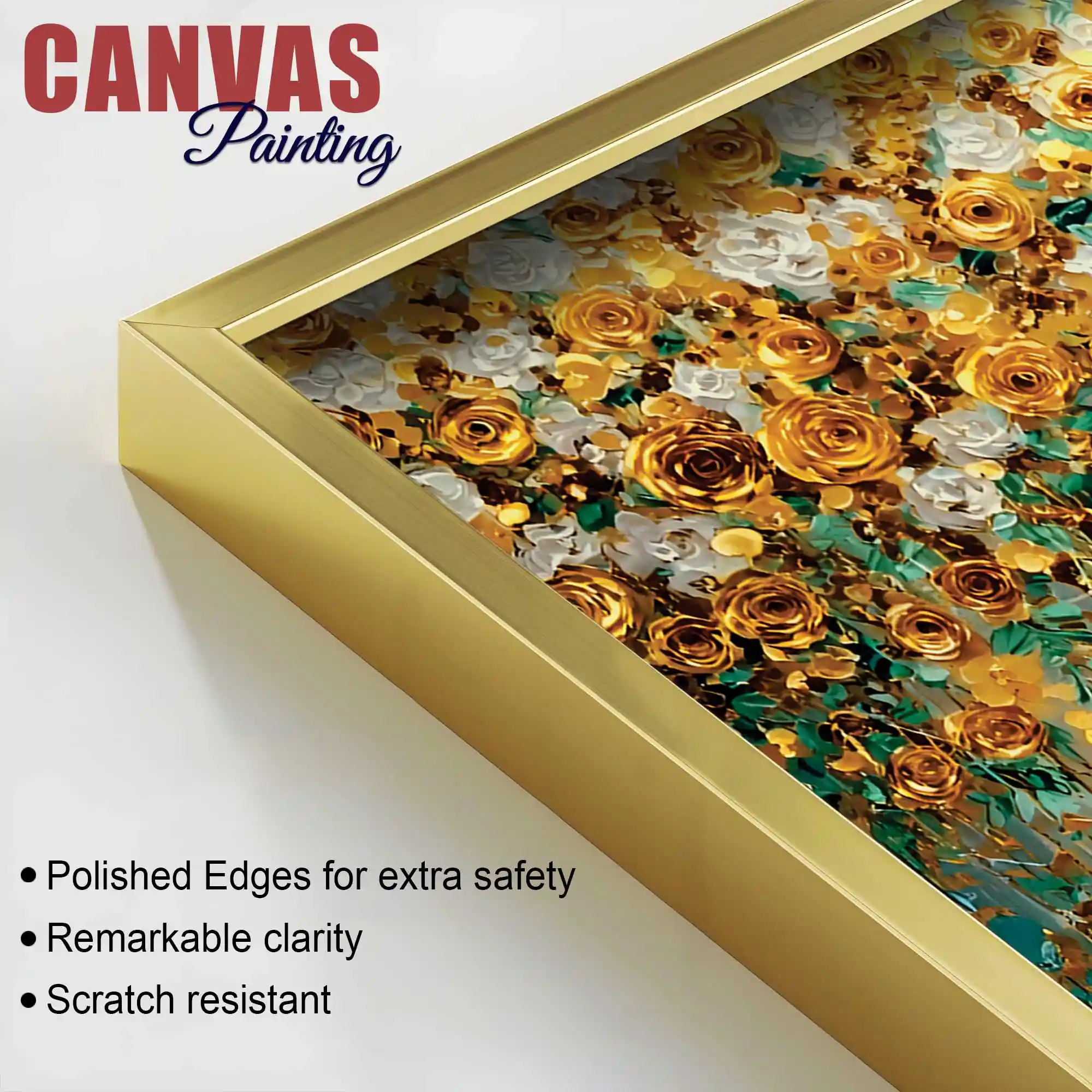 Luxury Golden & White Rose Floral Abstract Wall Painting for Home Decor - Image 6