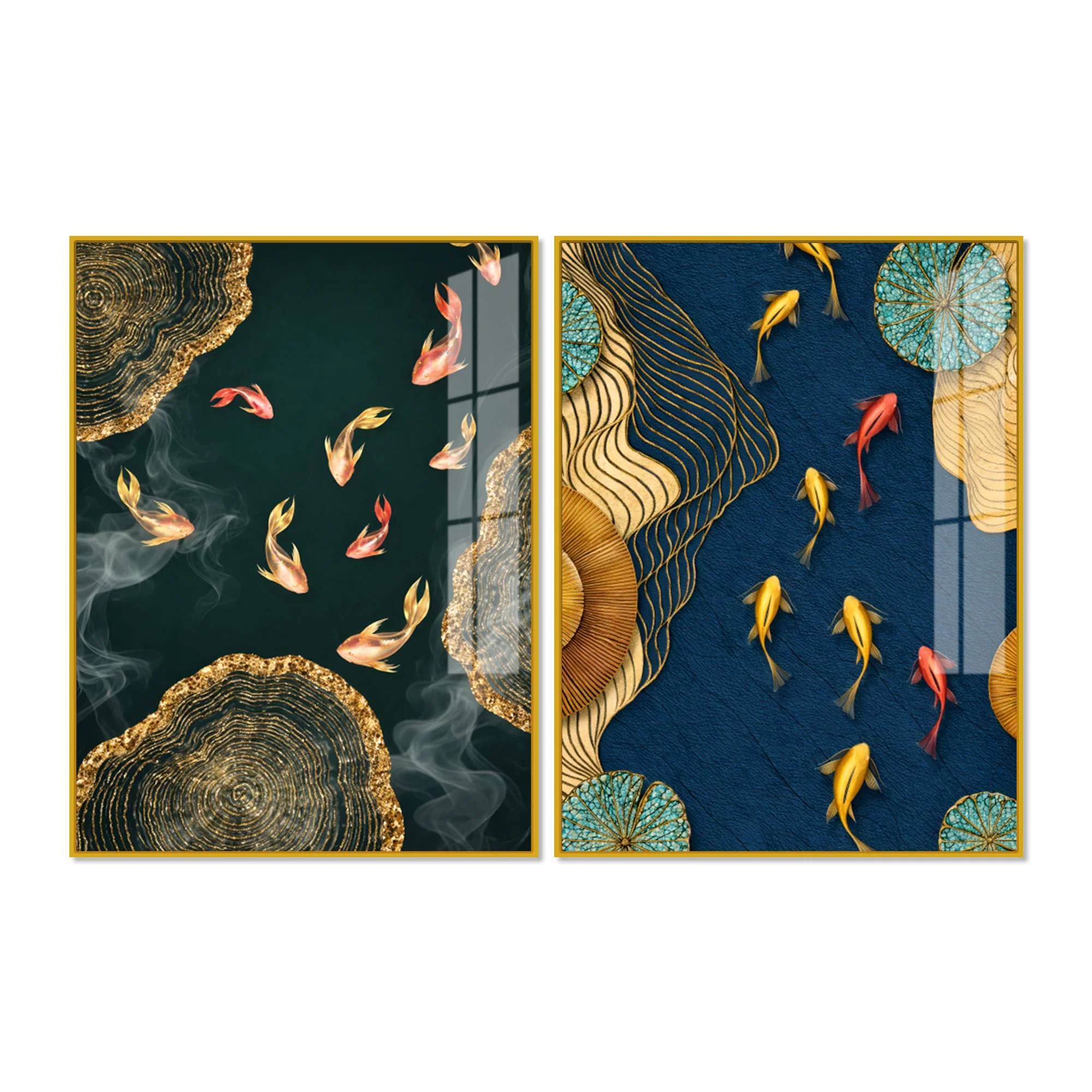 Luxury Japanese Koi Fish Premium Acrylic Floating Wall Painting Set of 2 - Image 4